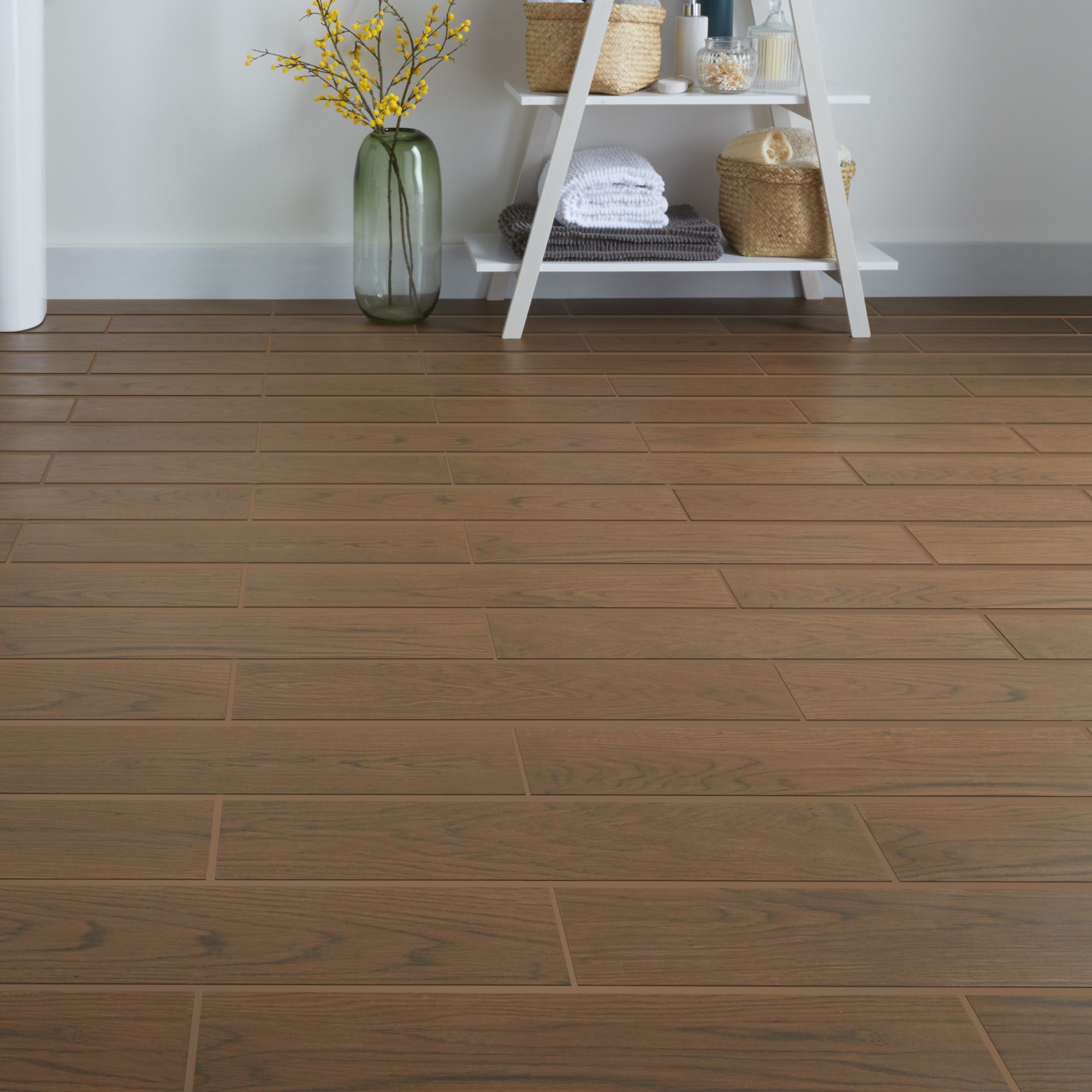 Arrezo Brown Matt Wood effect Porcelain Wall & floor Tile, Pack of 14, (L)600mm (W)150mm