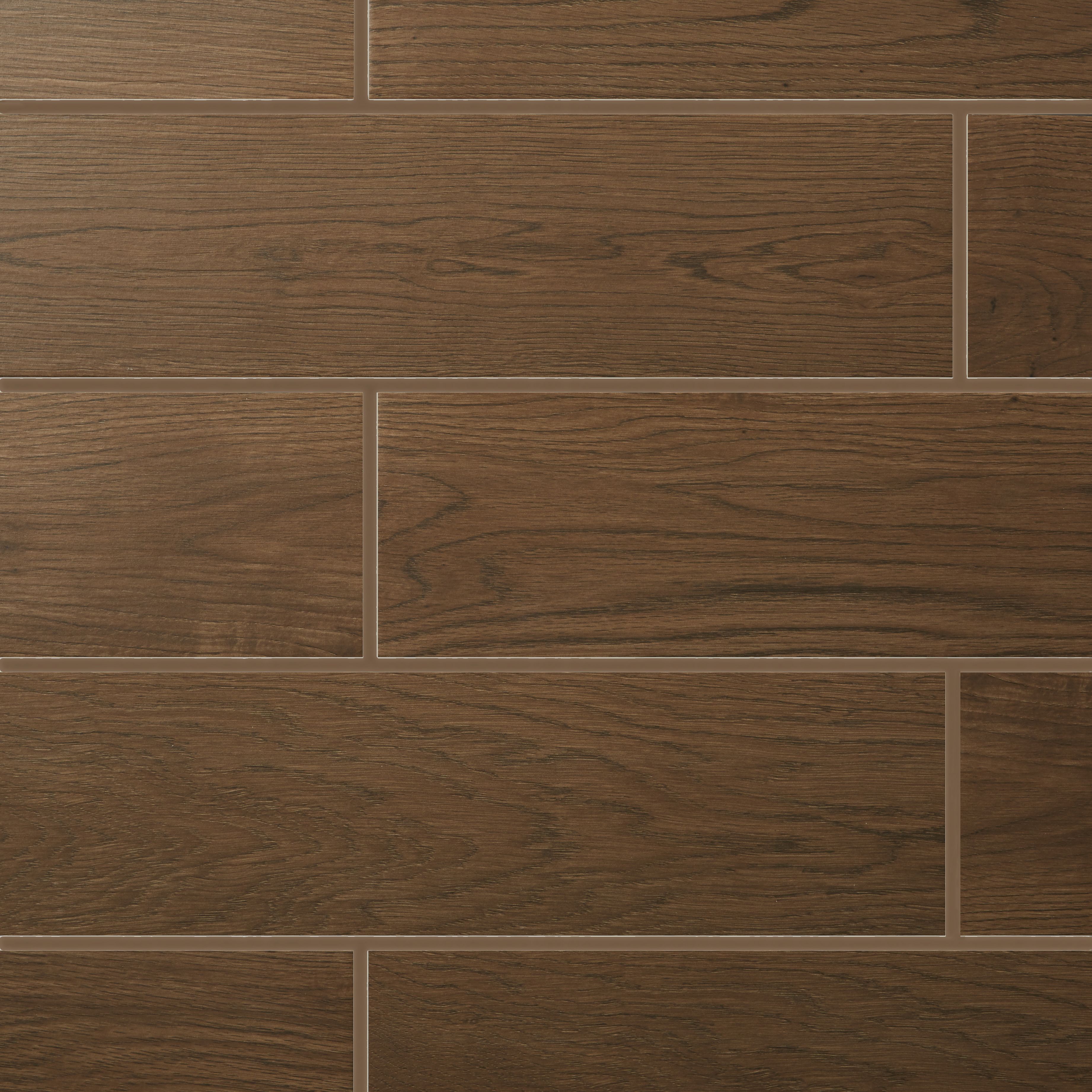 Arrezo Brown Matt Wood effect Porcelain Wall & floor Tile, Pack of 14, (L)600mm (W)150mm