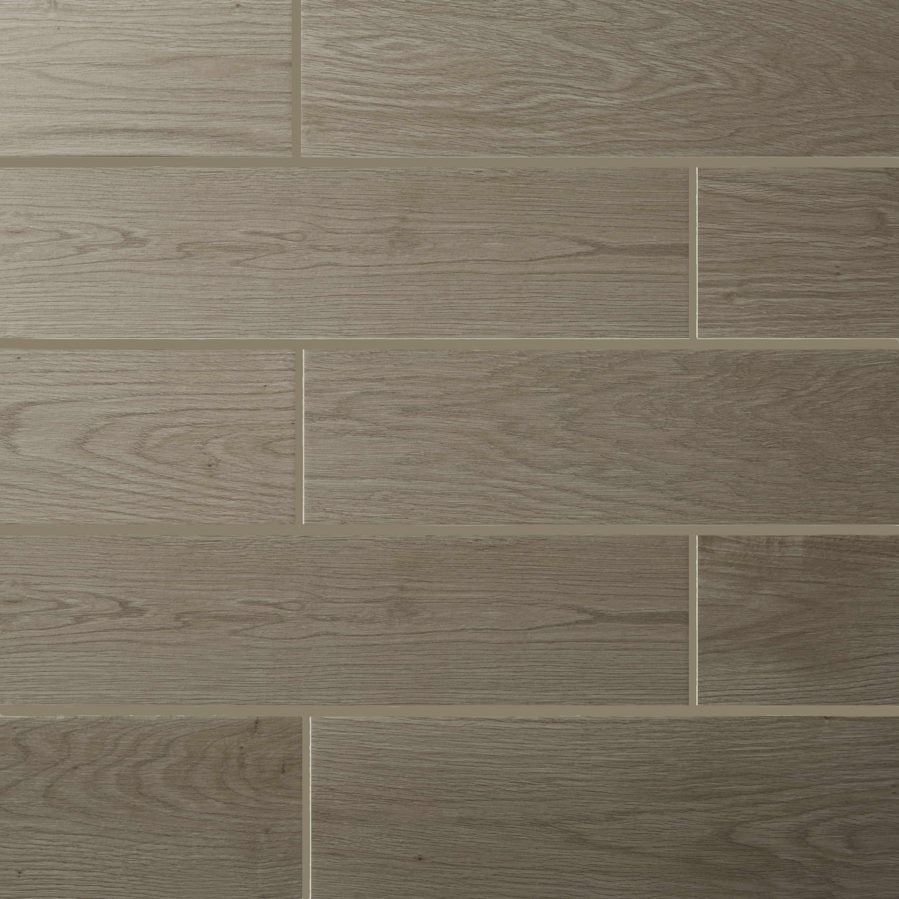 Arrezo Grey Matt Wood effect Porcelain Wall & floor Tile, Pack of 14, (L)600mm (W)150mm