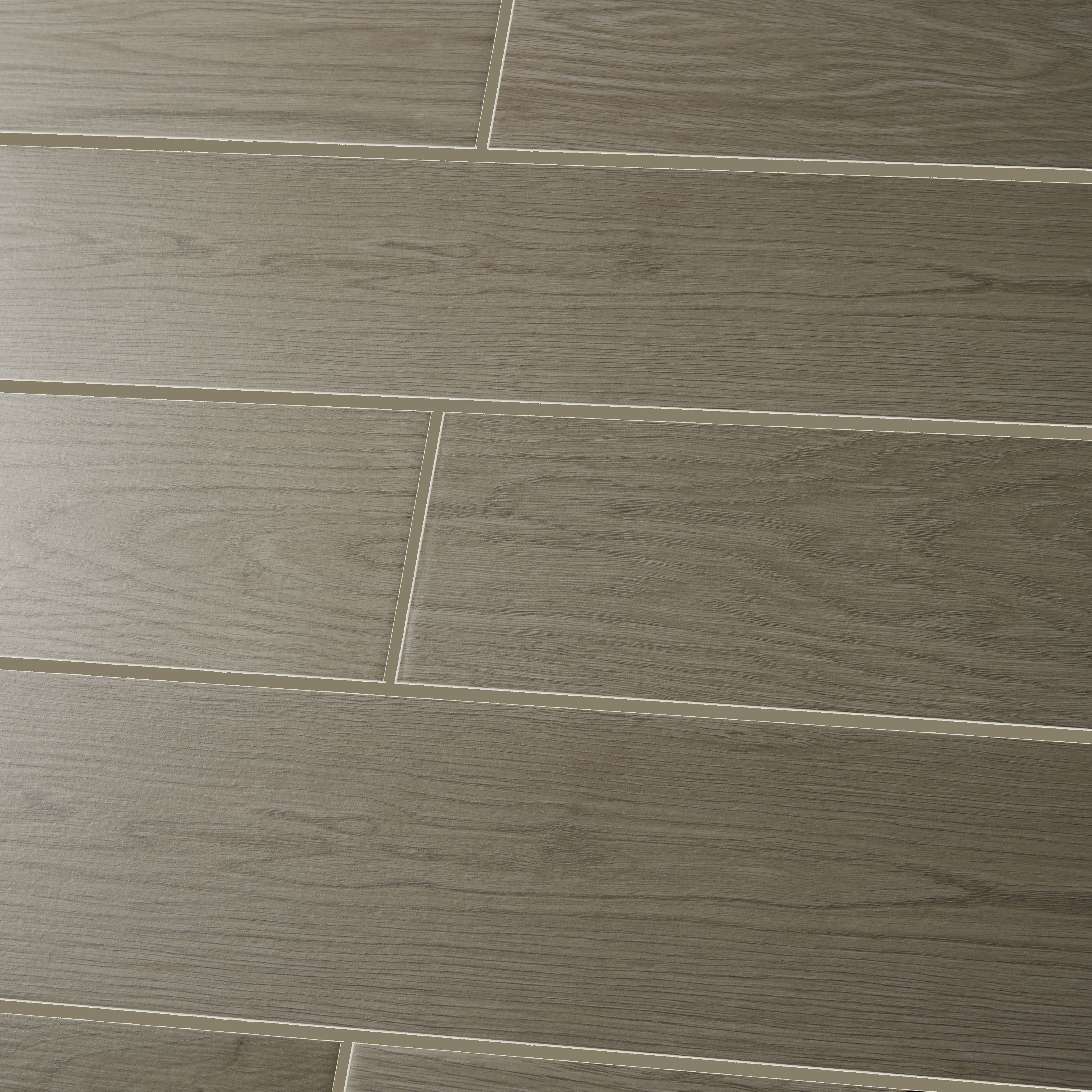 Arrezo Grey Matt Wood effect Porcelain Wall & floor Tile, Pack of 14, (L)600mm (W)150mm