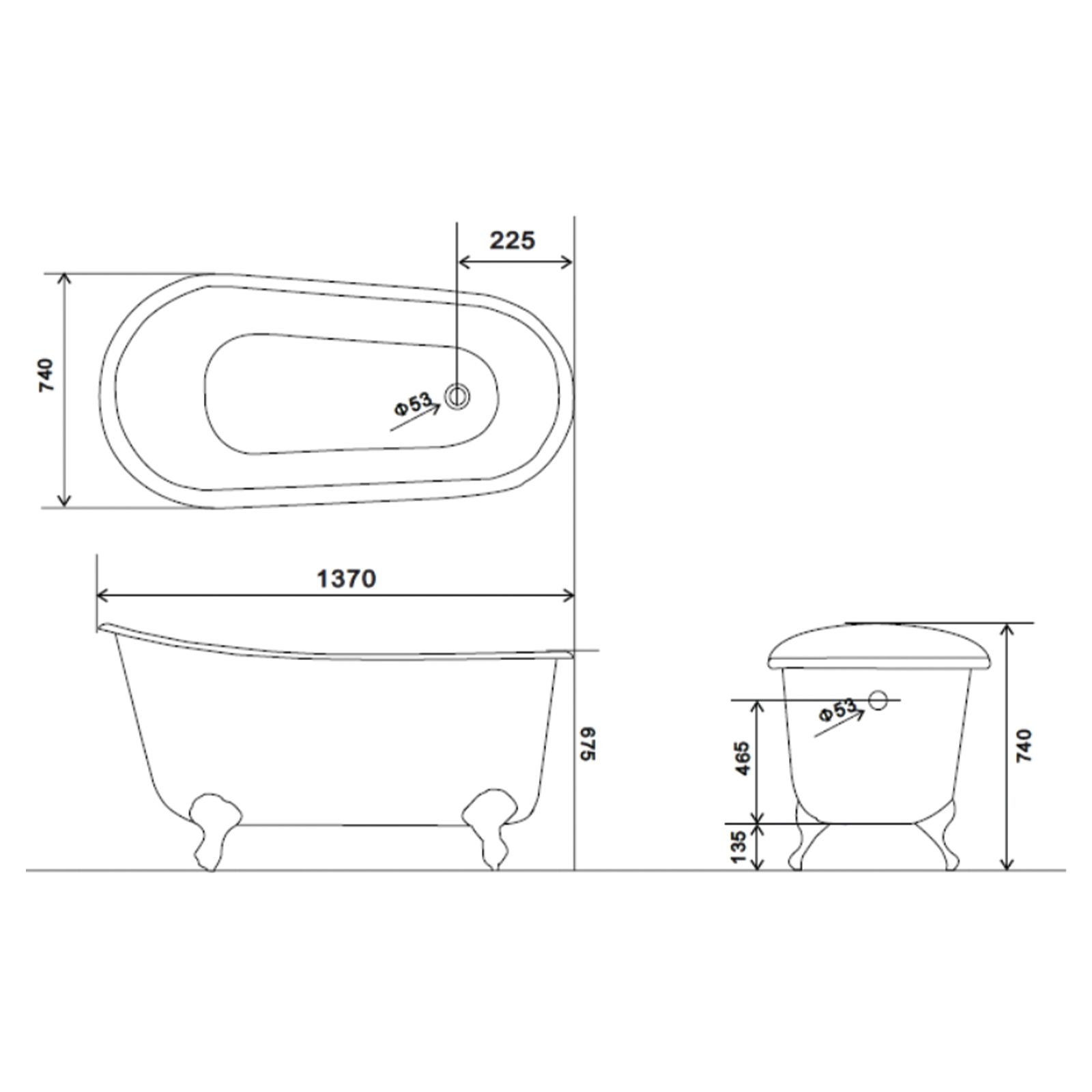 Arroll Ambrose Gloss Blue Single ended Bath (L)1370mm (W)740mm