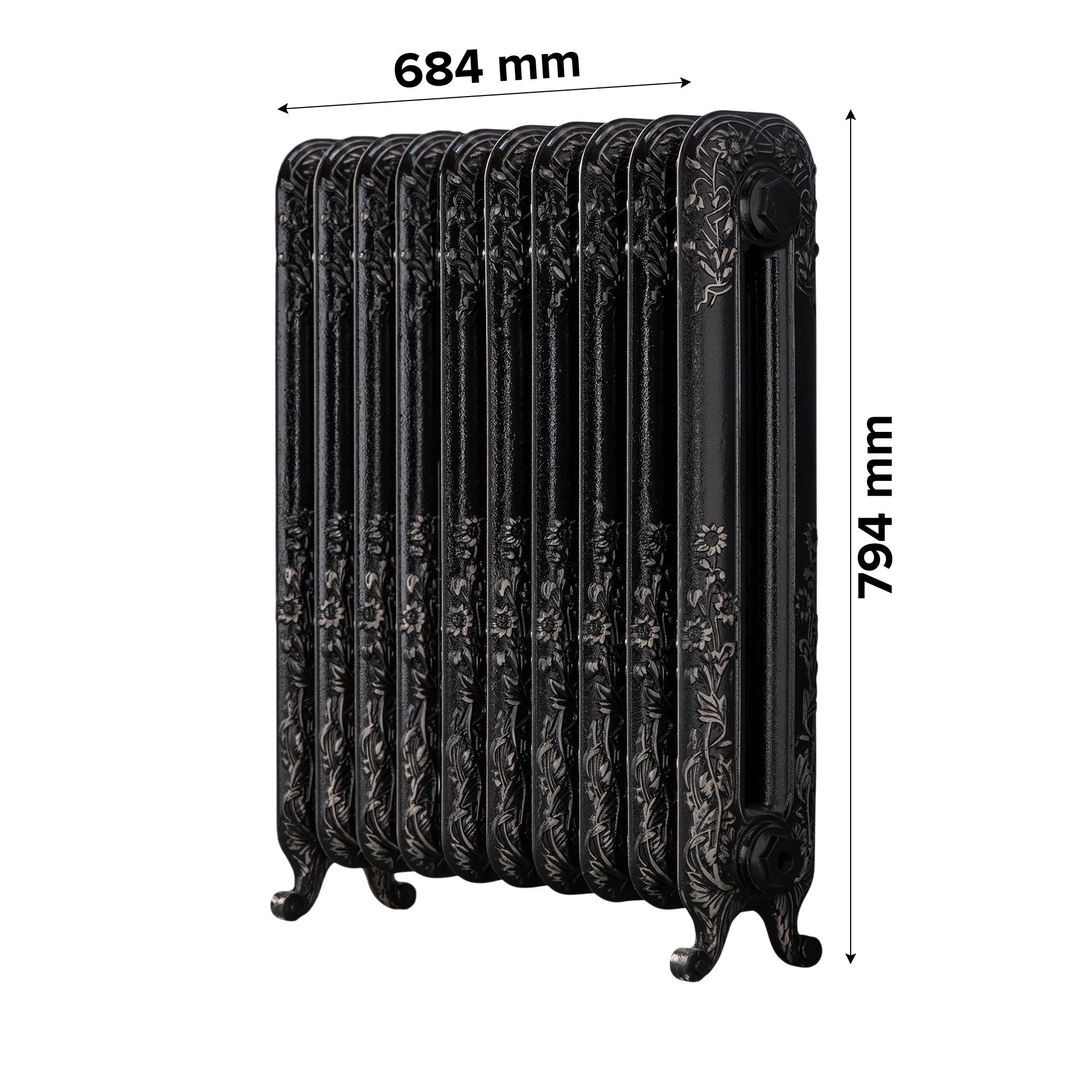 Arroll Daisy Cast iron Silver 10 Column Radiator, (W)684mm x (H)794mm