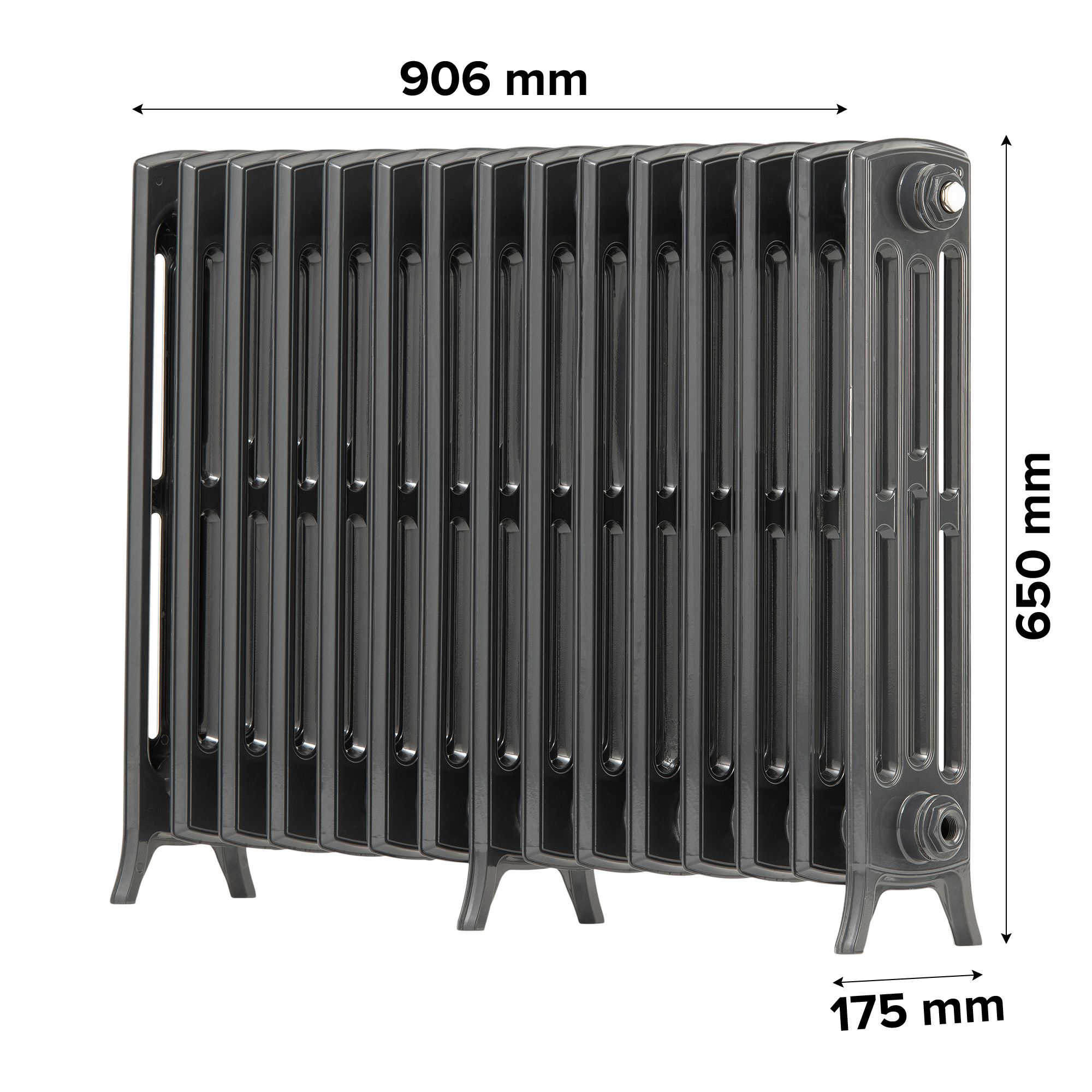 Arroll Edwardian Cast aluminium Anthracite Grey 15 Column Radiator, (W)906mm x (H)650mm