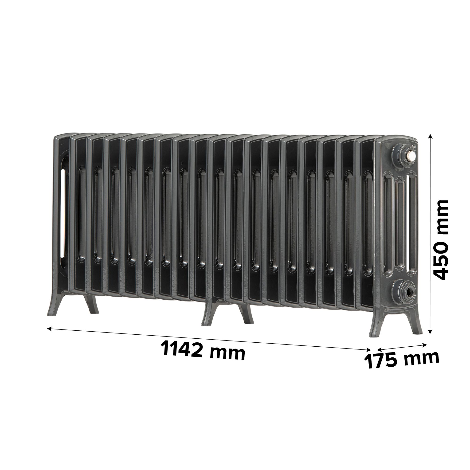 Arroll Edwardian Cast aluminium Anthracite Grey 19 Column Radiator, (W)1142mm x (H)450mm