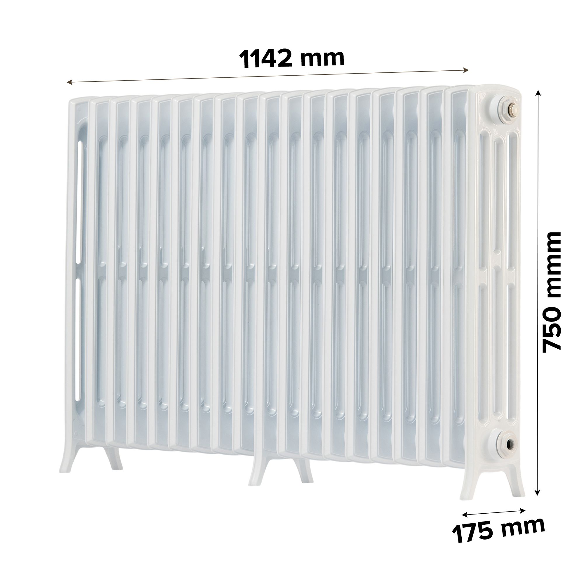 Arroll Edwardian Cast aluminium White 19 Column Radiator, (W)1142mm x (H)750mm