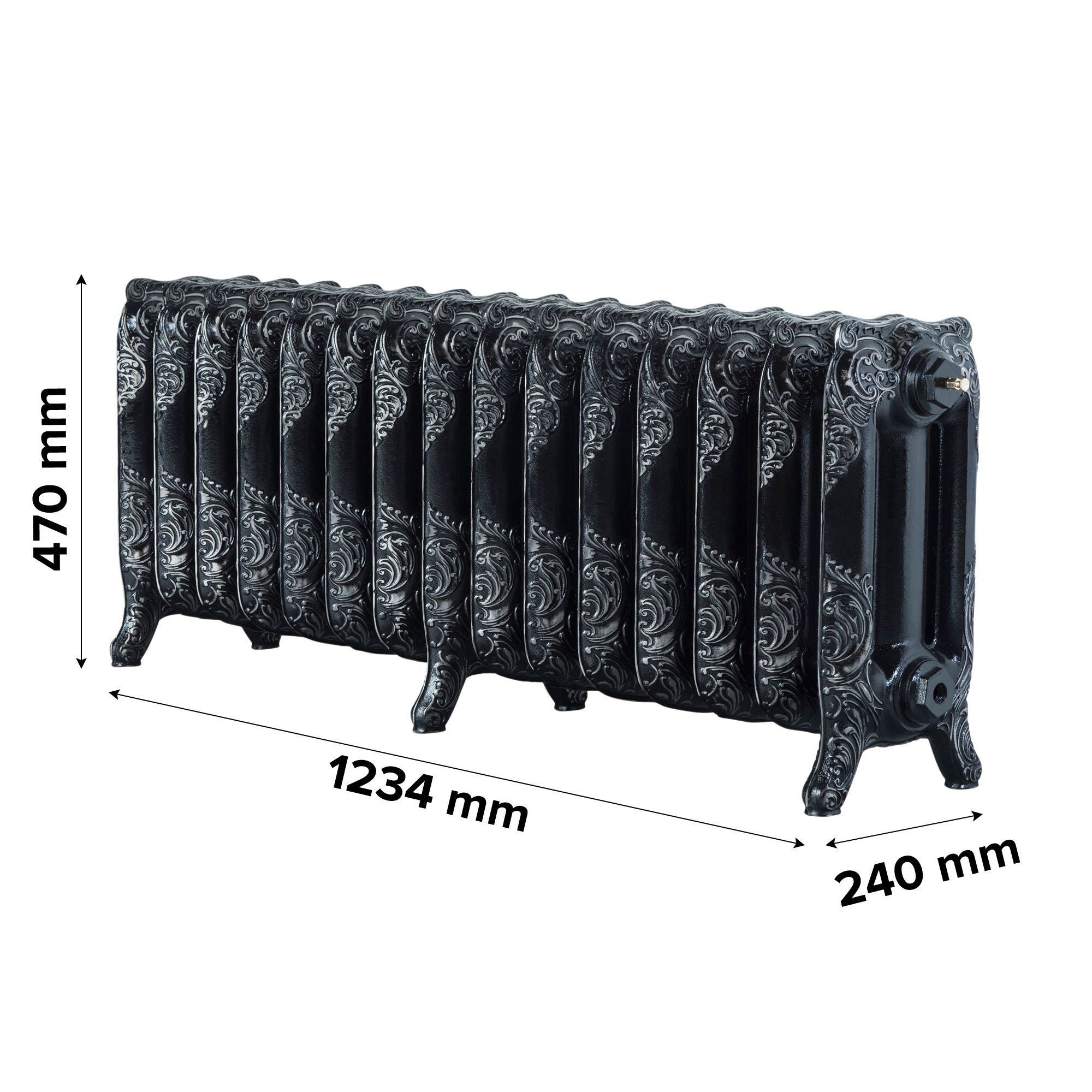 Arroll Montmartre Black & silver 3 Column Radiator, (W)1234mm x (H)470mm