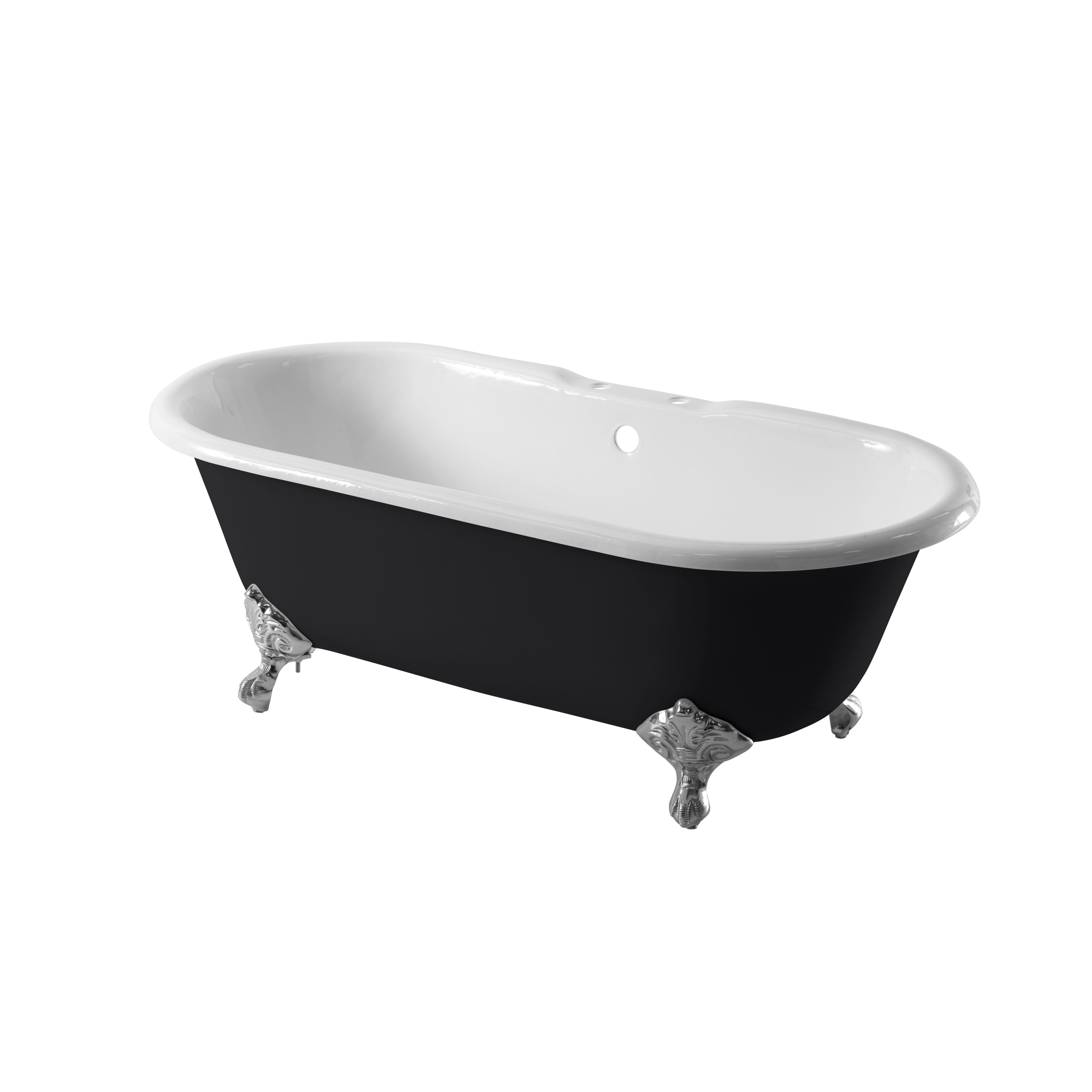 Arroll Moulin Gloss Black Roll-top Double ended Bath (L)1700mm (W)770mm