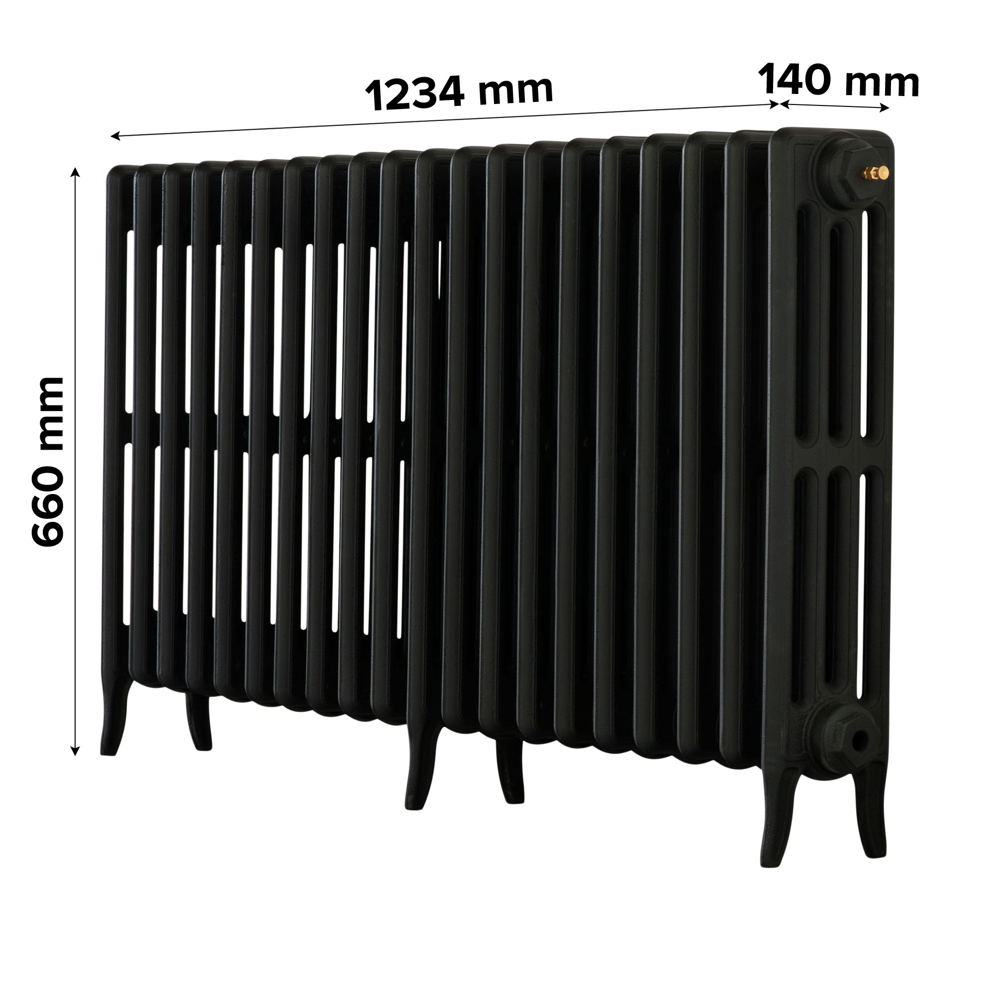 Arroll Neo-Classic Black primer 4 Column Radiator, (W)1234mm x (H)660mm