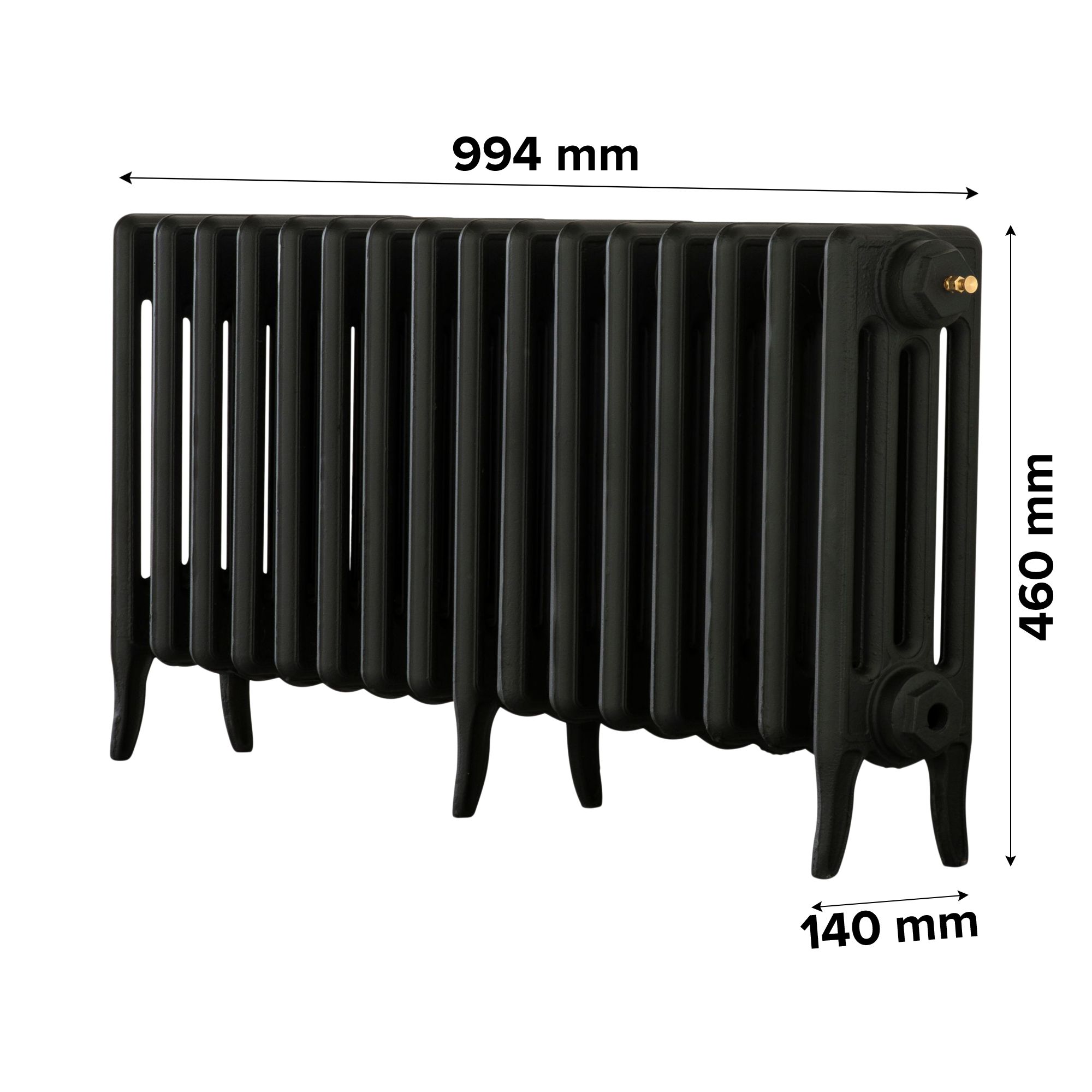 Arroll Neo-Classic Black primer 4 Column Radiator, (W)994mm x (H)460mm