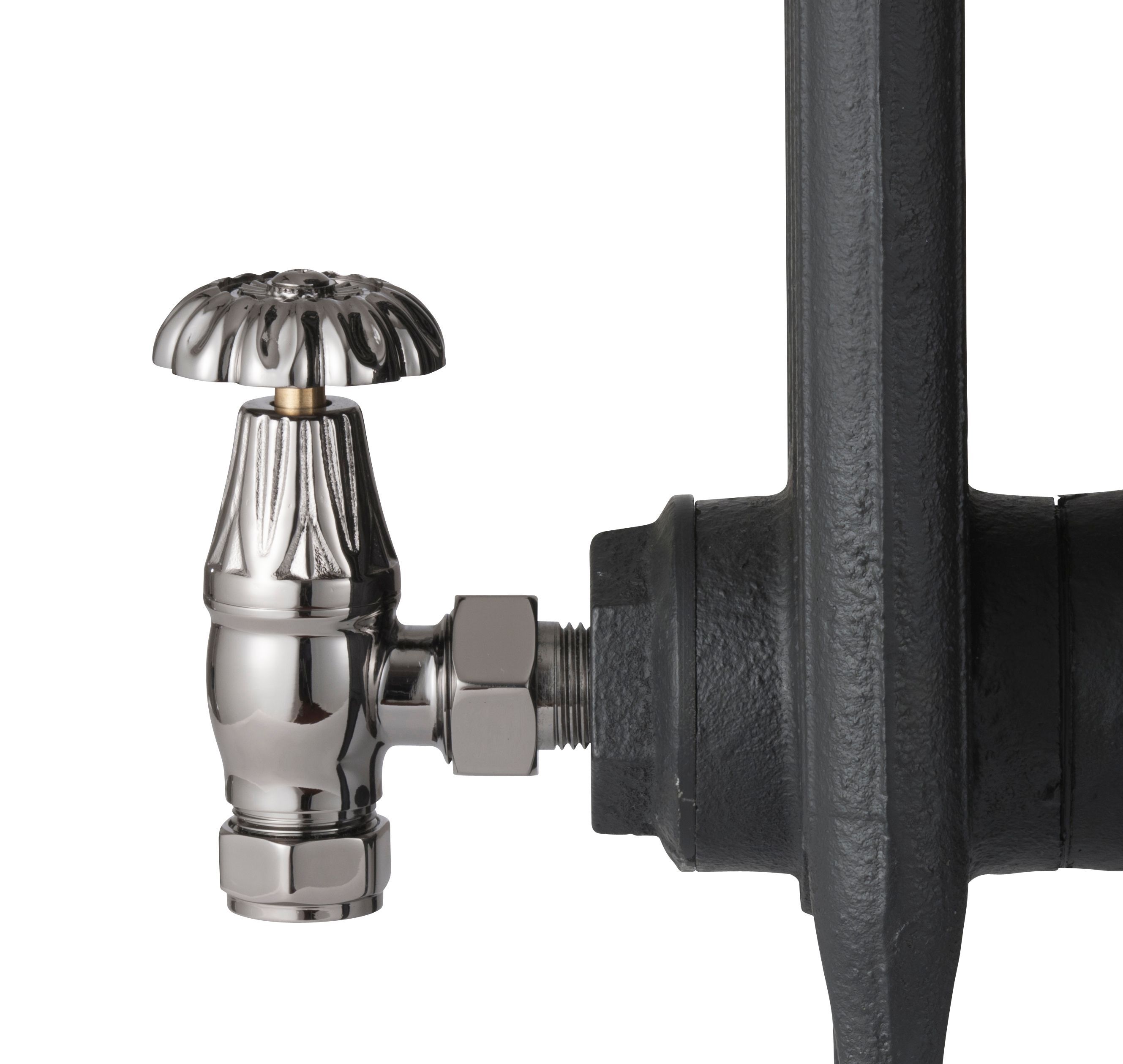 Arroll UK10 Black nickel effect Angled Manual Radiator valve (Dia)20.6mm