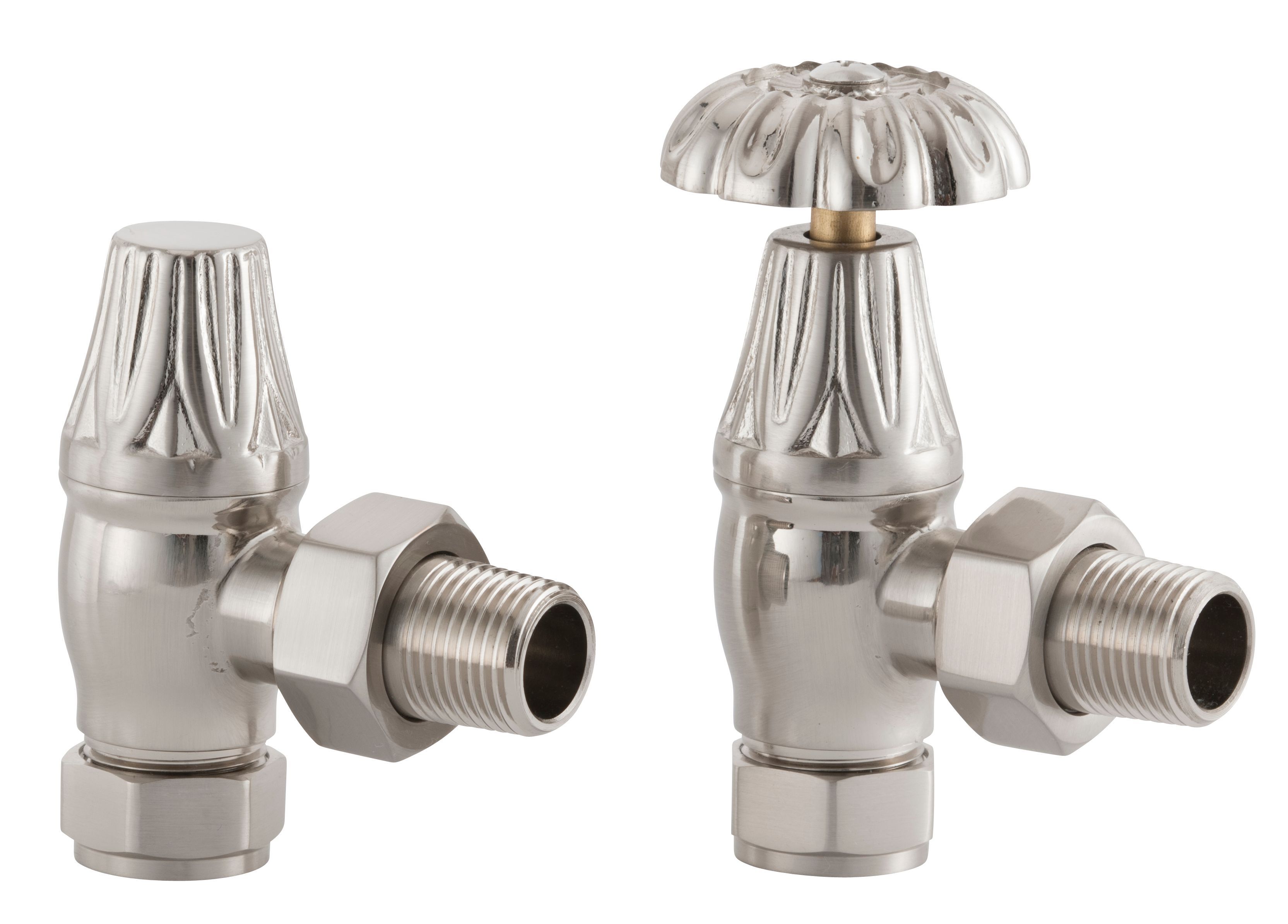 Arroll UK10 Nickel effect Angled Manual Radiator valve (Dia)20.6mm