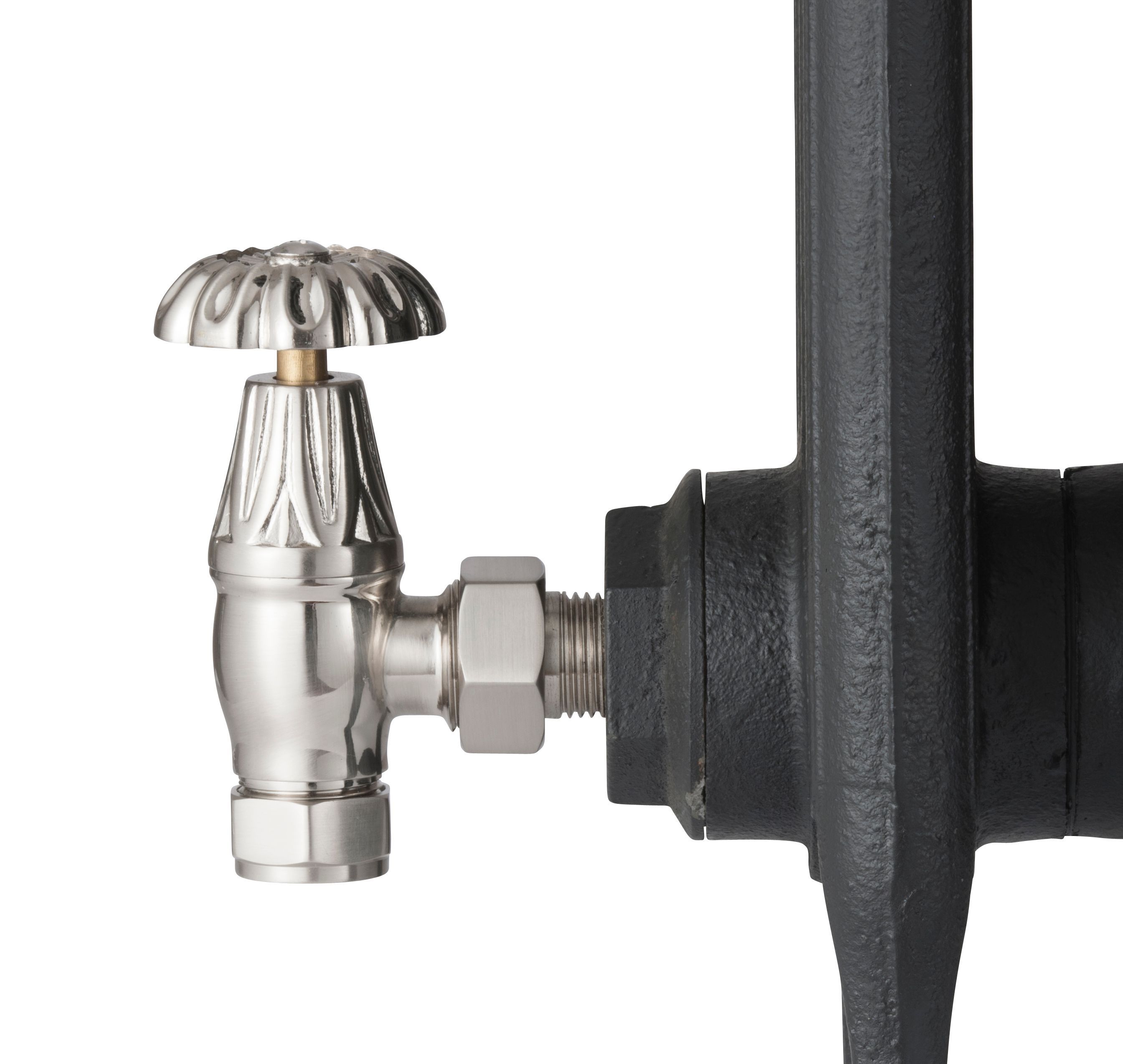 Arroll UK10 Nickel effect Angled Manual Radiator valve (Dia)20.6mm