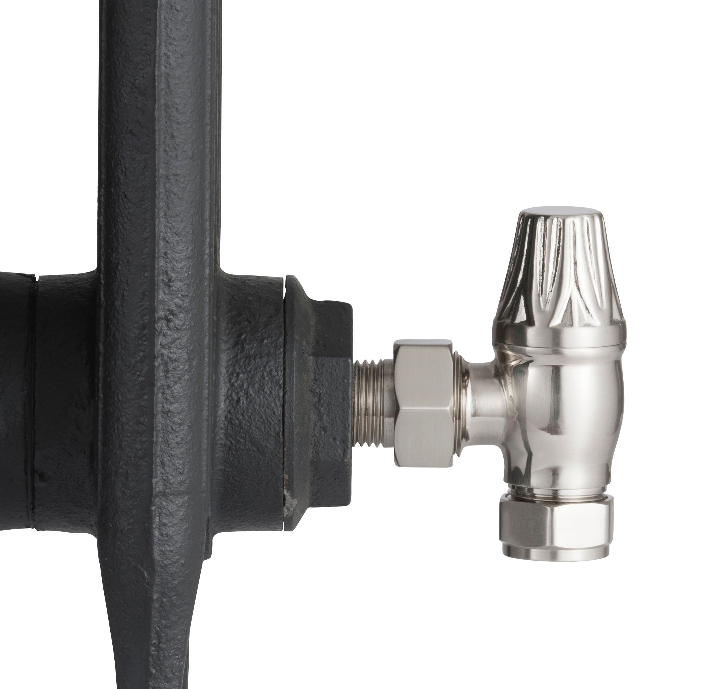 Arroll UK10 Nickel effect Angled Manual Radiator valve (Dia)20.6mm