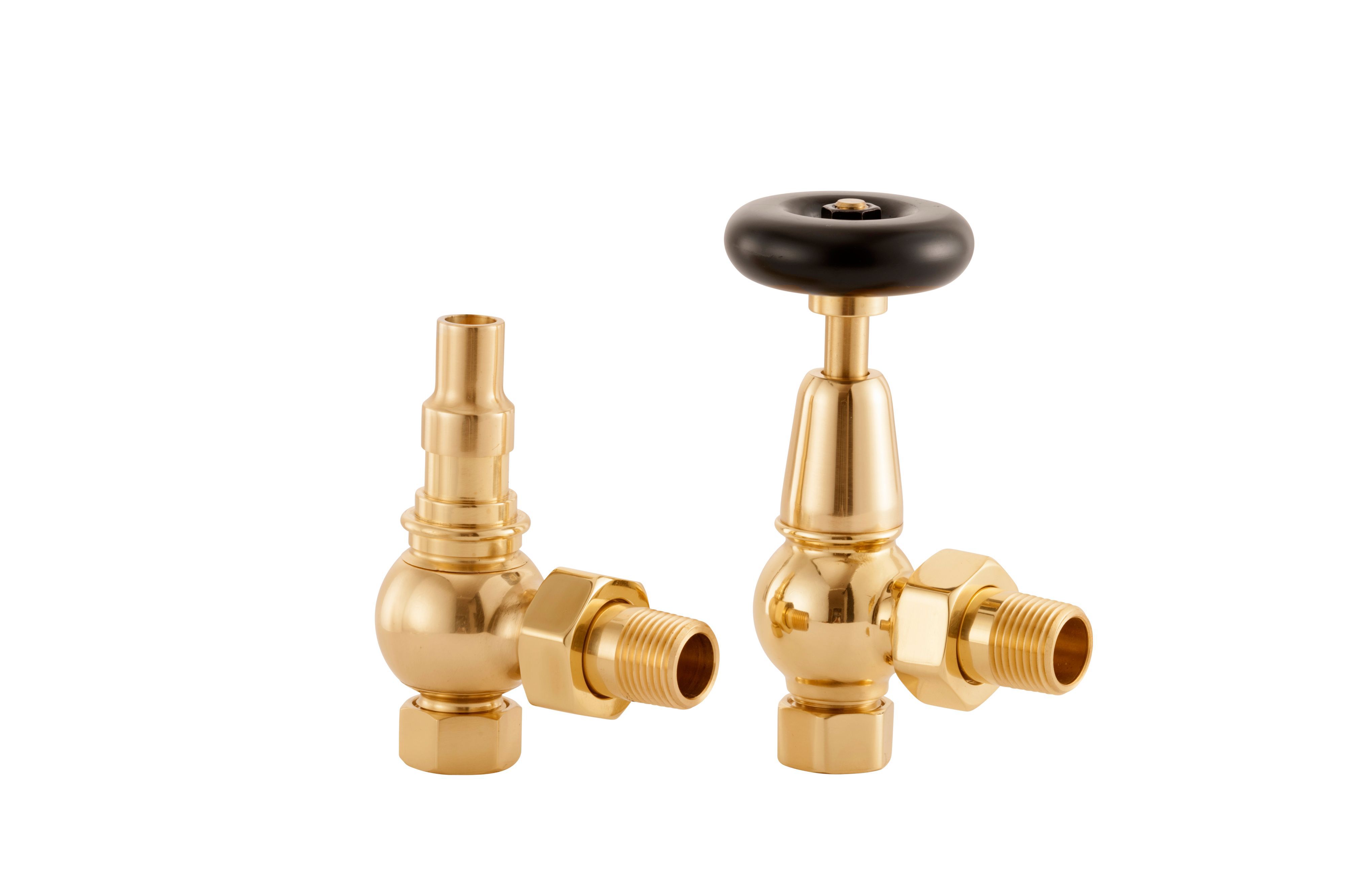 Arroll UK20 Antique brass effect Angled Manual Radiator valve (Dia)20.6mm