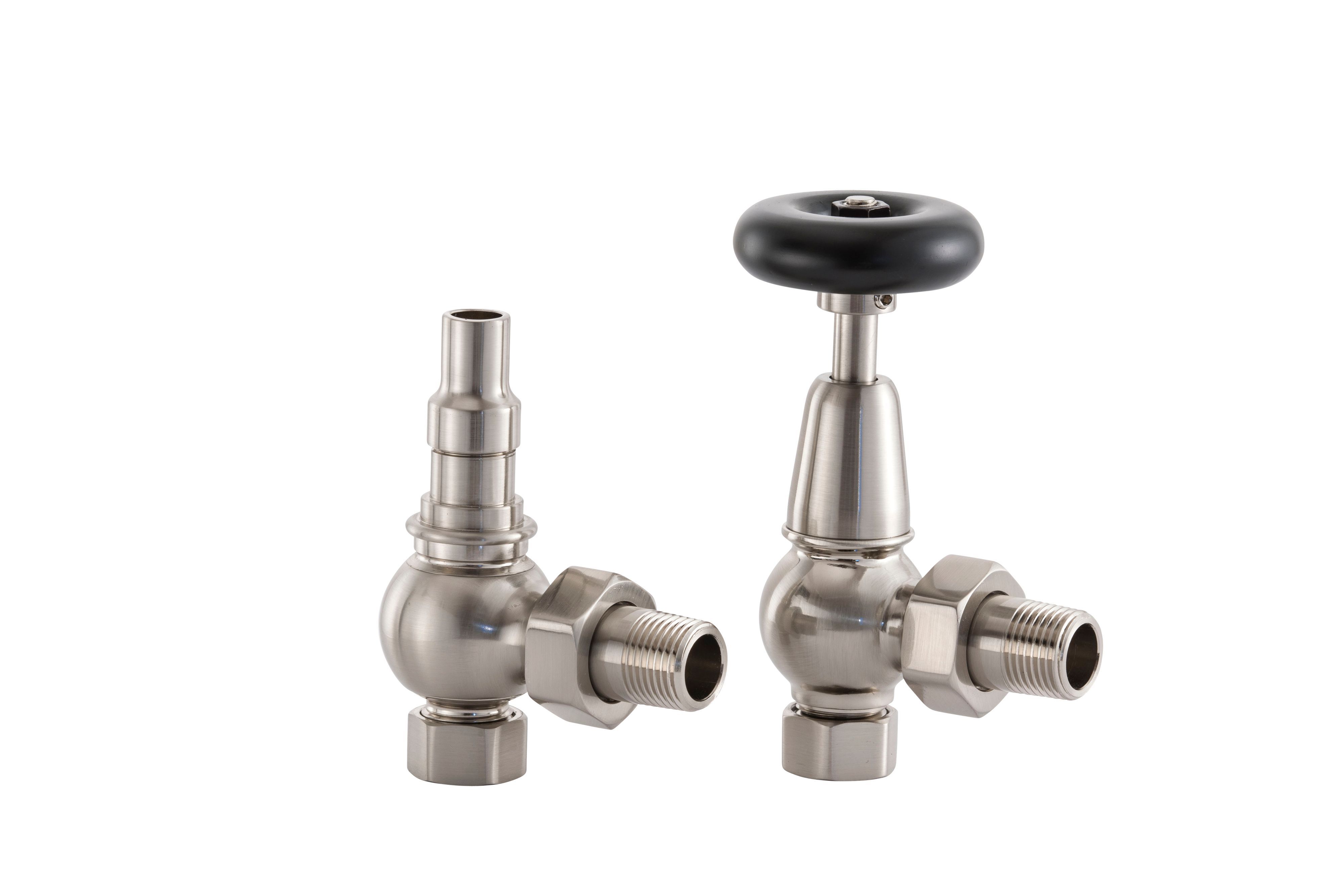 Arroll UK20 Nickel effect Angled Manual Radiator valve (Dia)20.6mm