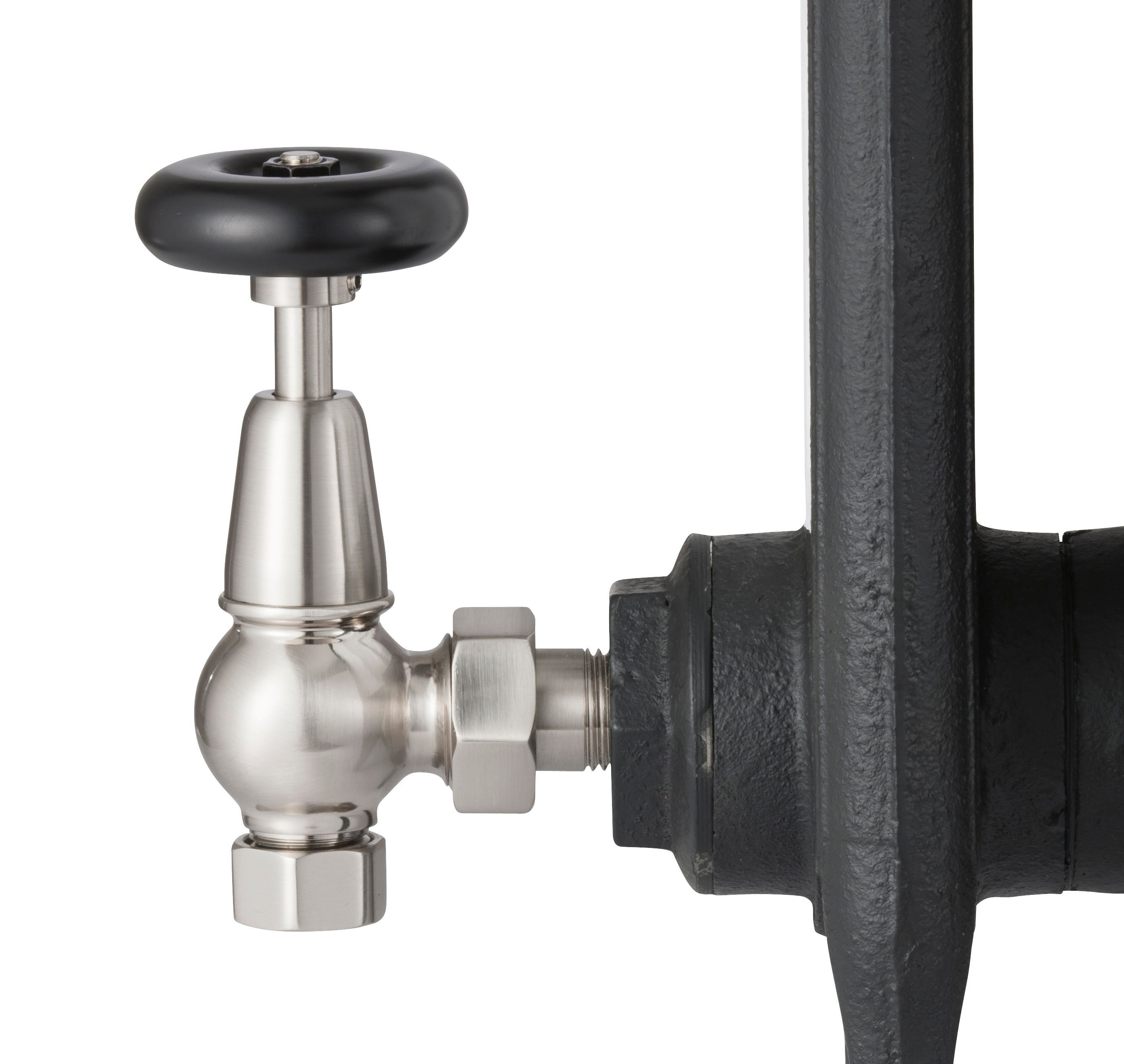 Arroll UK20 Nickel effect Angled Manual Radiator valve (Dia)20.6mm