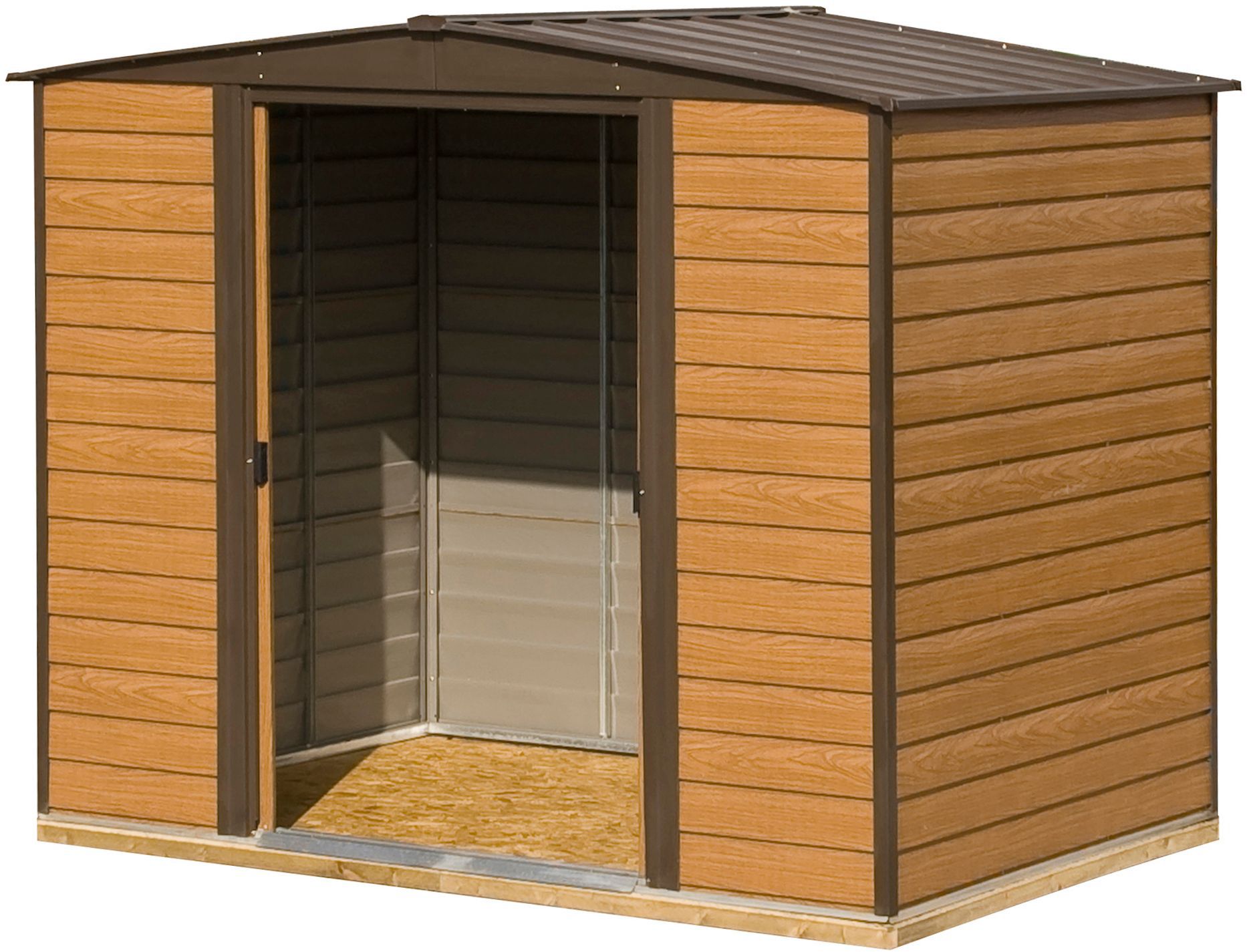 Arrow Woodvale 8x6 ft Apex Coffee Metal 2 door Shed with floor