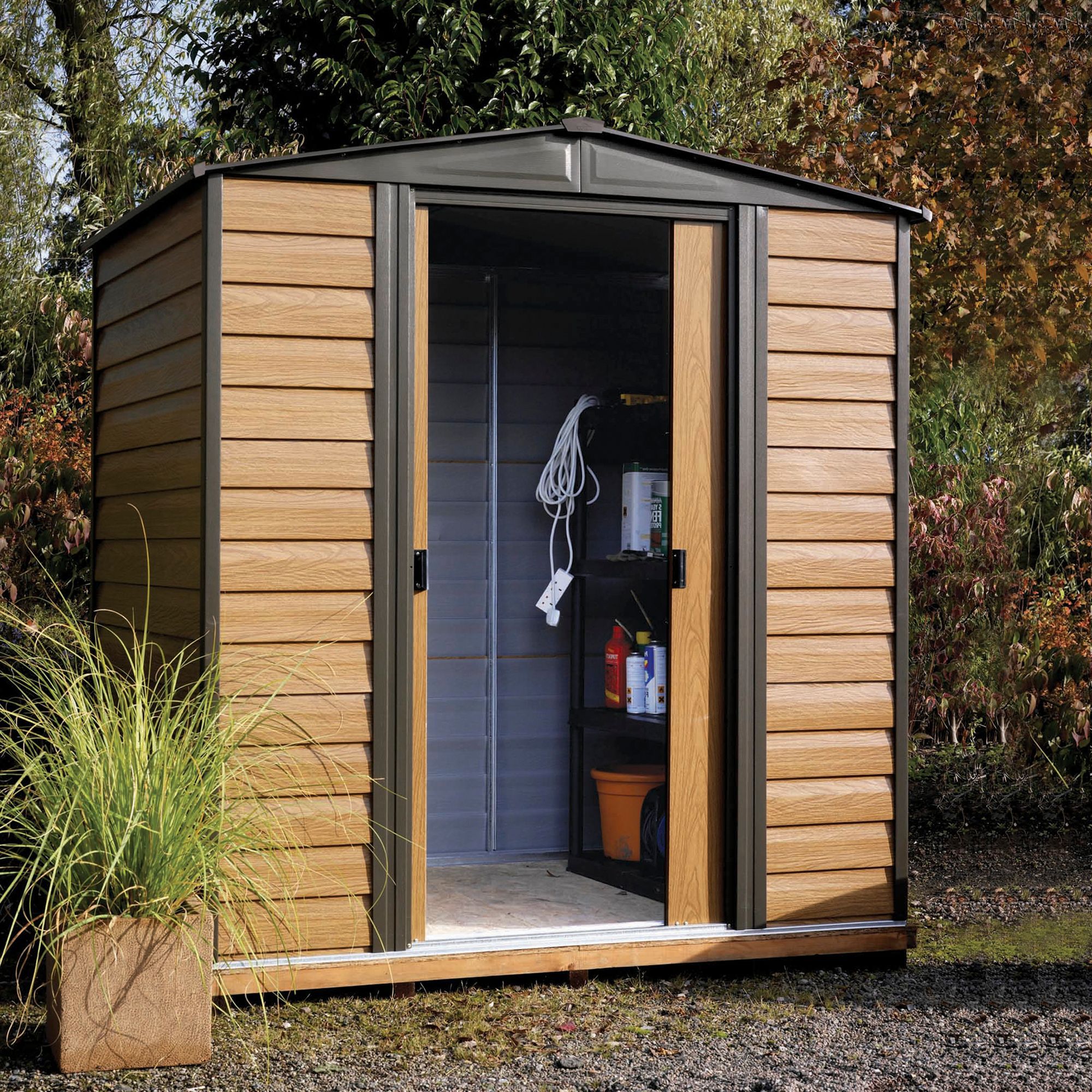 Arrow Woodvale Apex Coffee Metal 2 door Shed with floor - Assembly service included