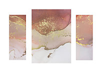 Arthouse Abstract Blush Pink & Gold Canvas art, Set of 3 (H)66cm x (W)48cm