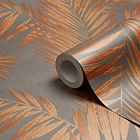 Arthouse Cressida Copper & grey Leaves Glitter effect Smooth Wallpaper