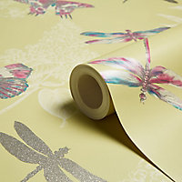 Arthouse Enchanted wings Citrus Insects Glitter effect Textured Wallpaper