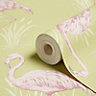 Arthouse Lagoon Green & pink Flamingos Textured Wallpaper