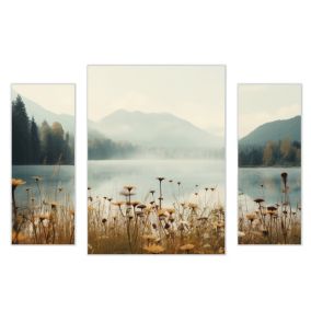 Arthouse Mountain Lake Earth Tones Mixed size Canvas art, Set of 3