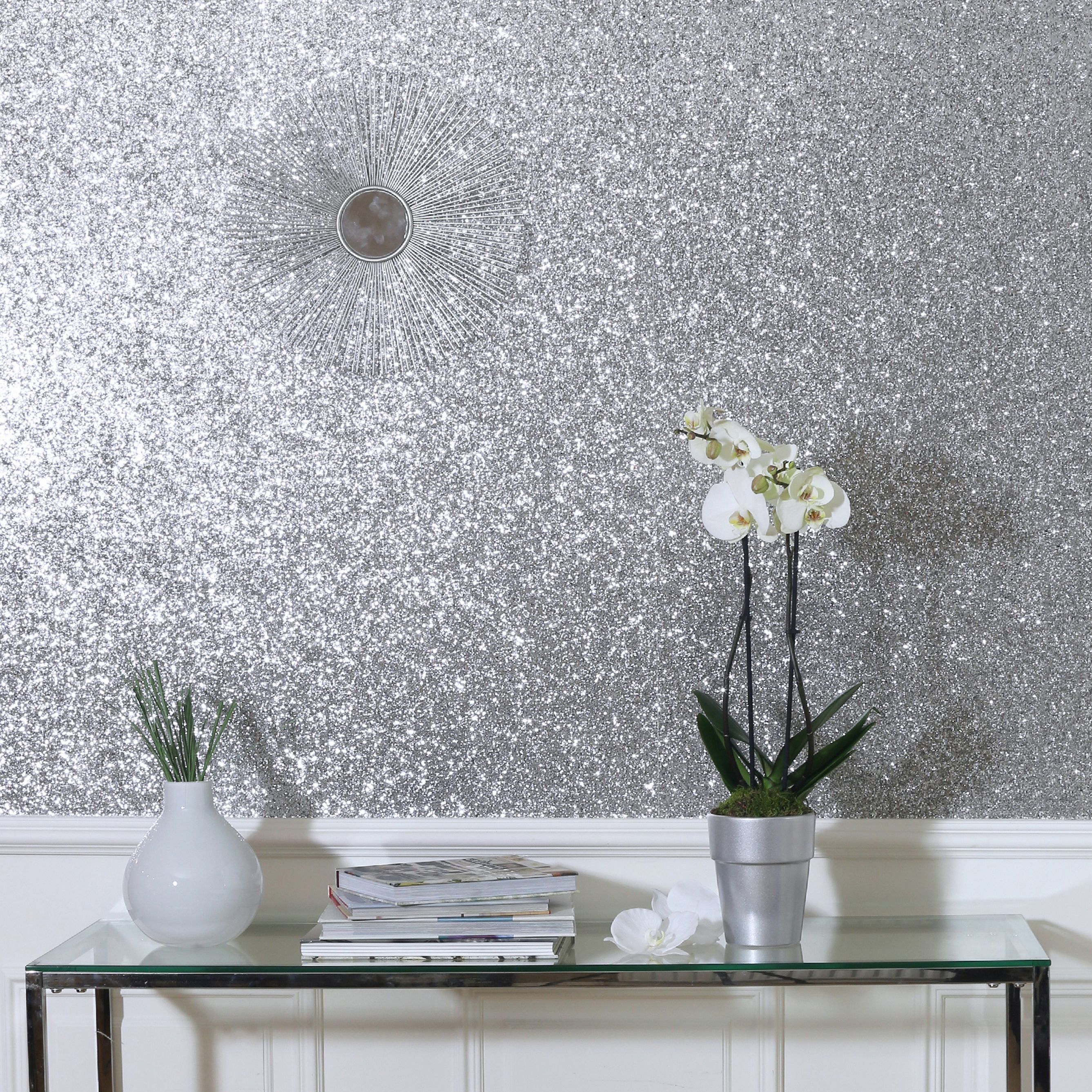 Arthouse Silver glitter effect Sequin Sparkle Textured Wallpaper