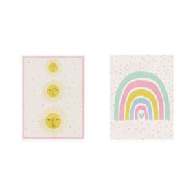 Arthouse Sunshine & Rainbow Pink Canvas art, Set of 2 (H)40cm x (W)30cm