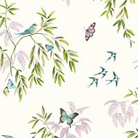 Arthouse Vintage Halcyon days Cream Birds, butterflies & trees Glitter effect Smooth Wallpaper