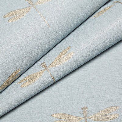 Arthouse Water's edge Soft blue Dragonflies Textured Wallpaper