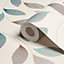 As Creation Adrianna motif Brown, cream & turquoise Leaf Textured Wallpaper