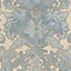 As Creation Bohemian burlesque Brown, latte & soft blue Metallic effect Large damask Embossed Wallpaper