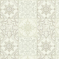 As Creation Chatsworth Beige, cream & white Mosaic tile Textured Wallpaper