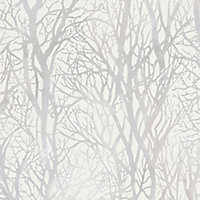 As Creation Life 4 White Silver effect Tree Textured Wallpaper