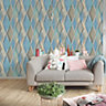 As Creation Pop colours Blue & grey Geometric 3D effect Textured Wallpaper