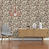 As Creation Xray Beige & brown Leaf Pearl effect Textured Wallpaper