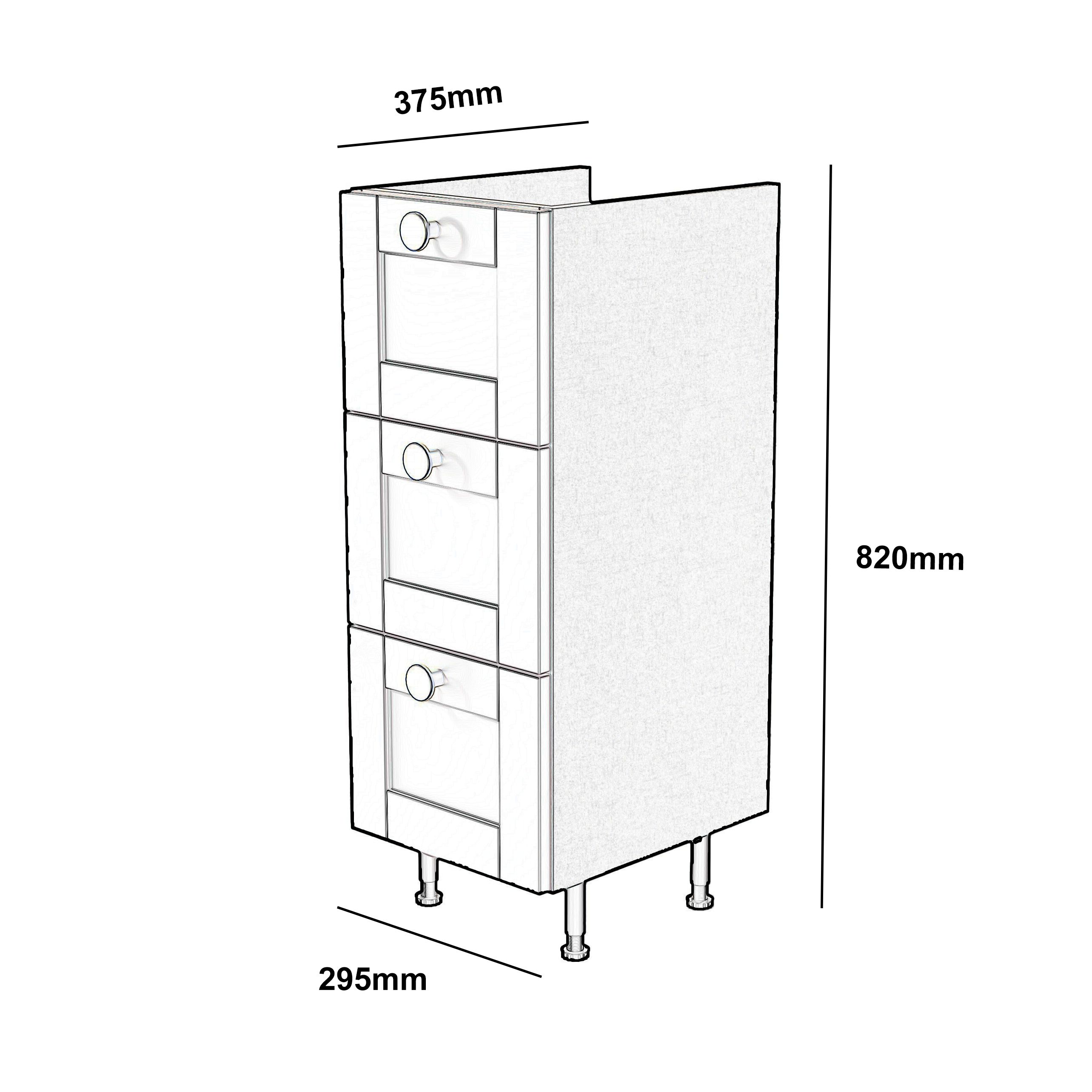 Ashford Matt Dusty pink Shaker Freestanding 3 drawer Base unit (W)295mm (H)820mm
