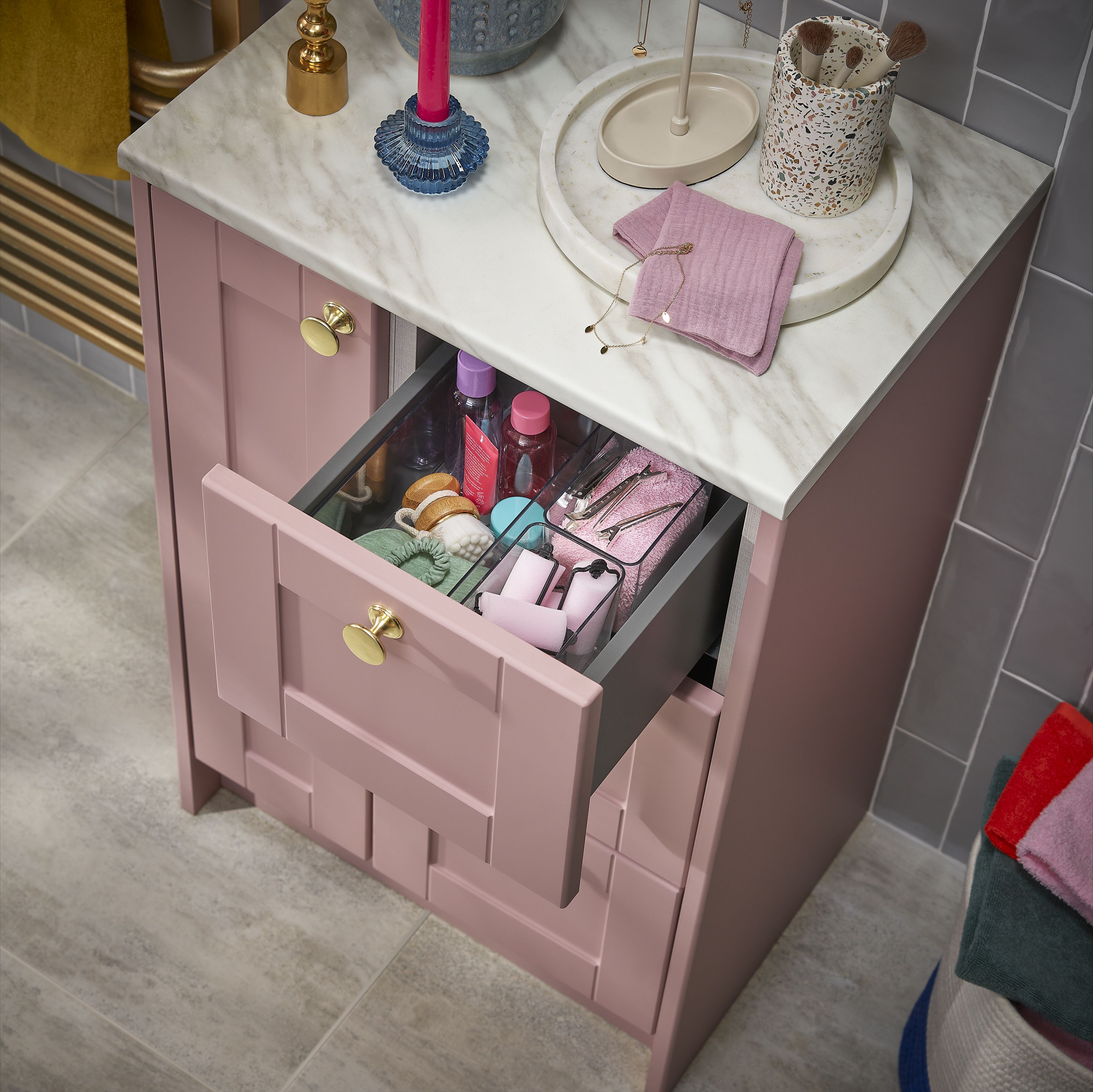 Ashford Matt Dusty pink Shaker Freestanding 3 drawer Base unit (W)295mm (H)820mm