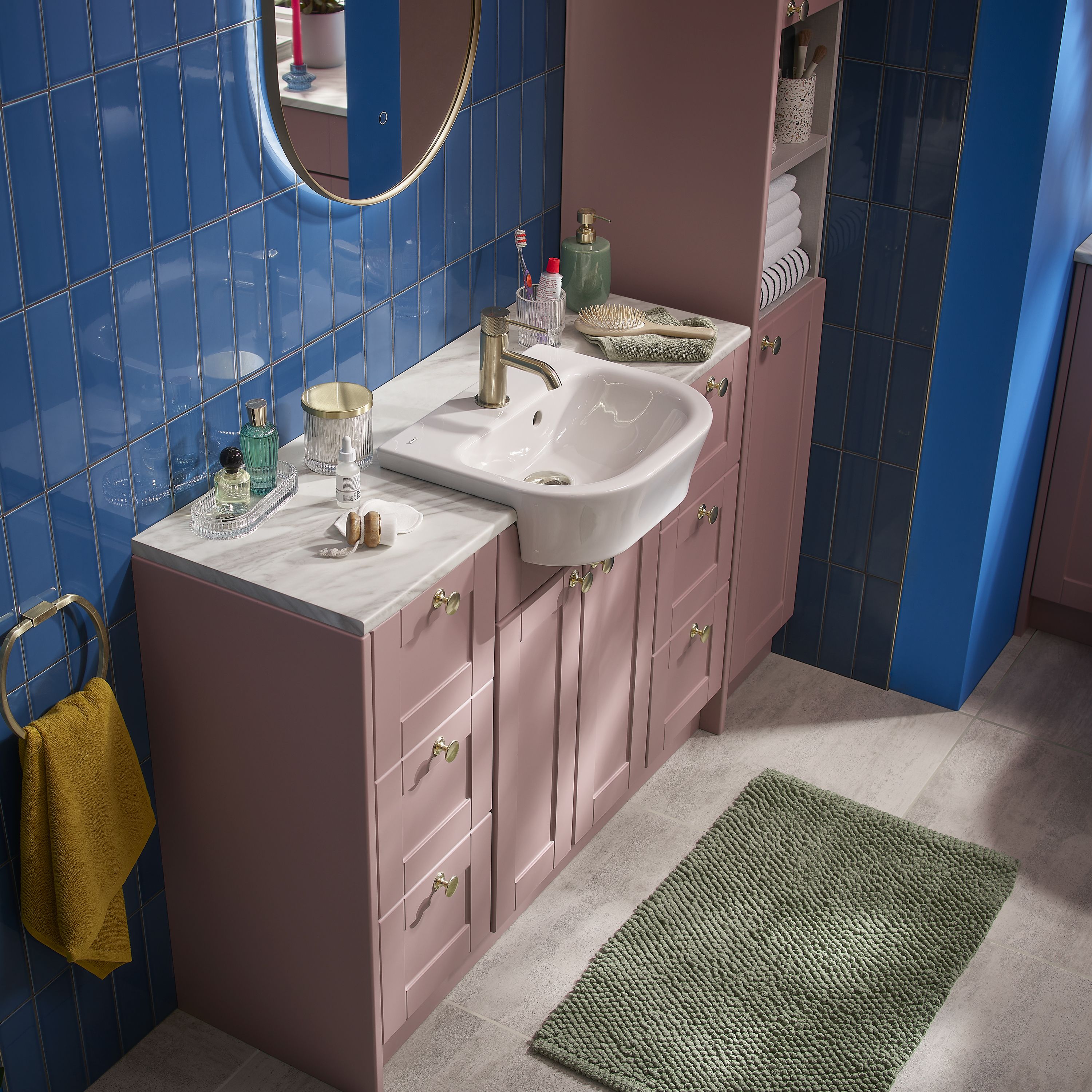 Ashford Standard Matt Dusty pink Double Freestanding Bathroom Vanity unit (H)82cm (W)49.5cm
