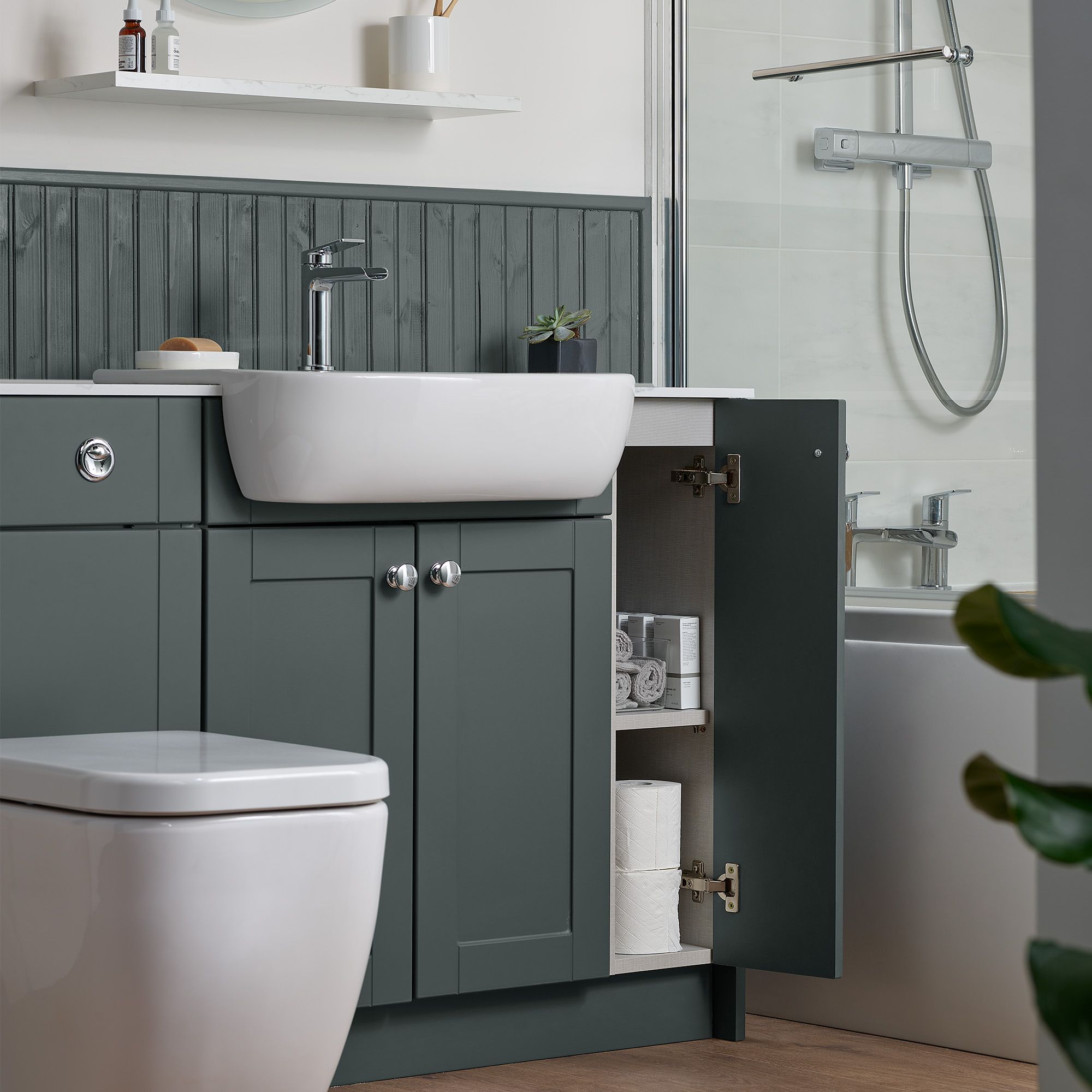 Ashford Standard Matt Kombu green Double Freestanding Bathroom Vanity unit (H)82cm (W)49.5cm