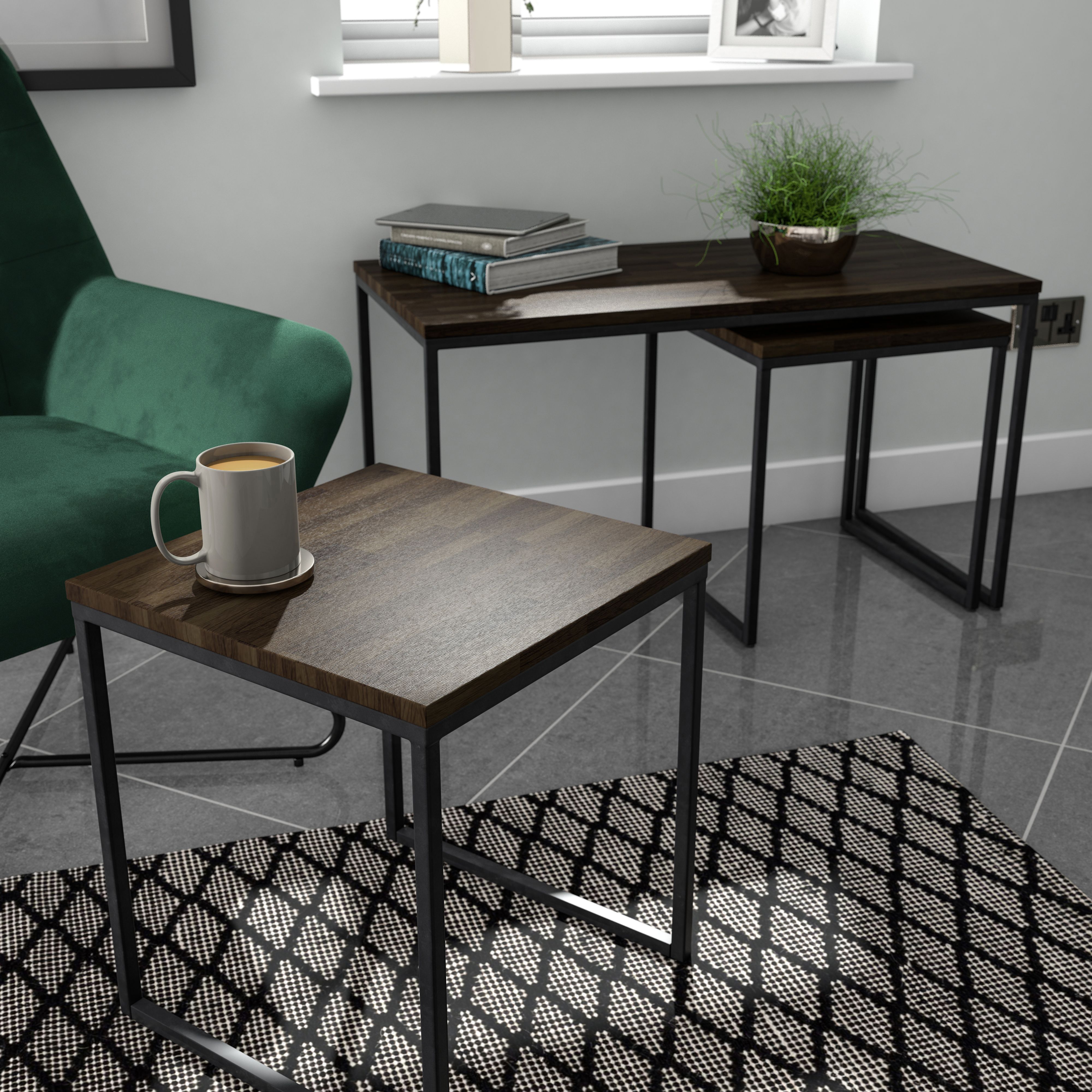 Atico Dark stained wood effect Side table H 40cm W 40cm Tradepoint