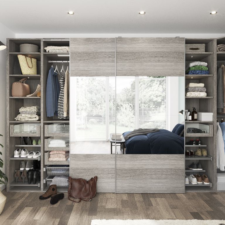 Atomia Contemporary Panelled Mirrored Matt grey oak effect 8 door Sliding Wardrobe Door kit (H)560mm (W)3000mm