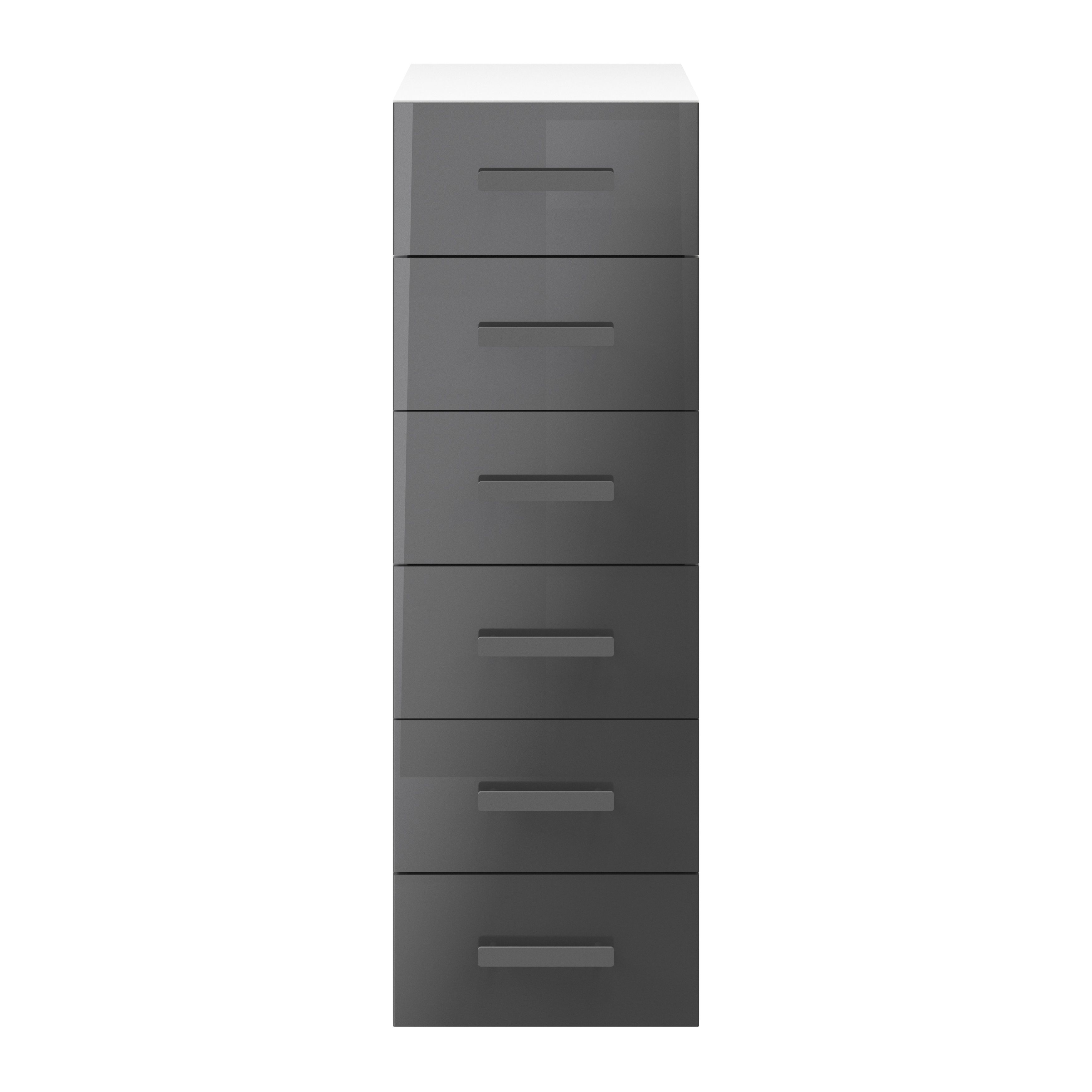 Atomia Freestanding Gloss anthracite & white 6 Drawer Tall Chest of drawers (H)1125mm (W)375mm (D)450mm