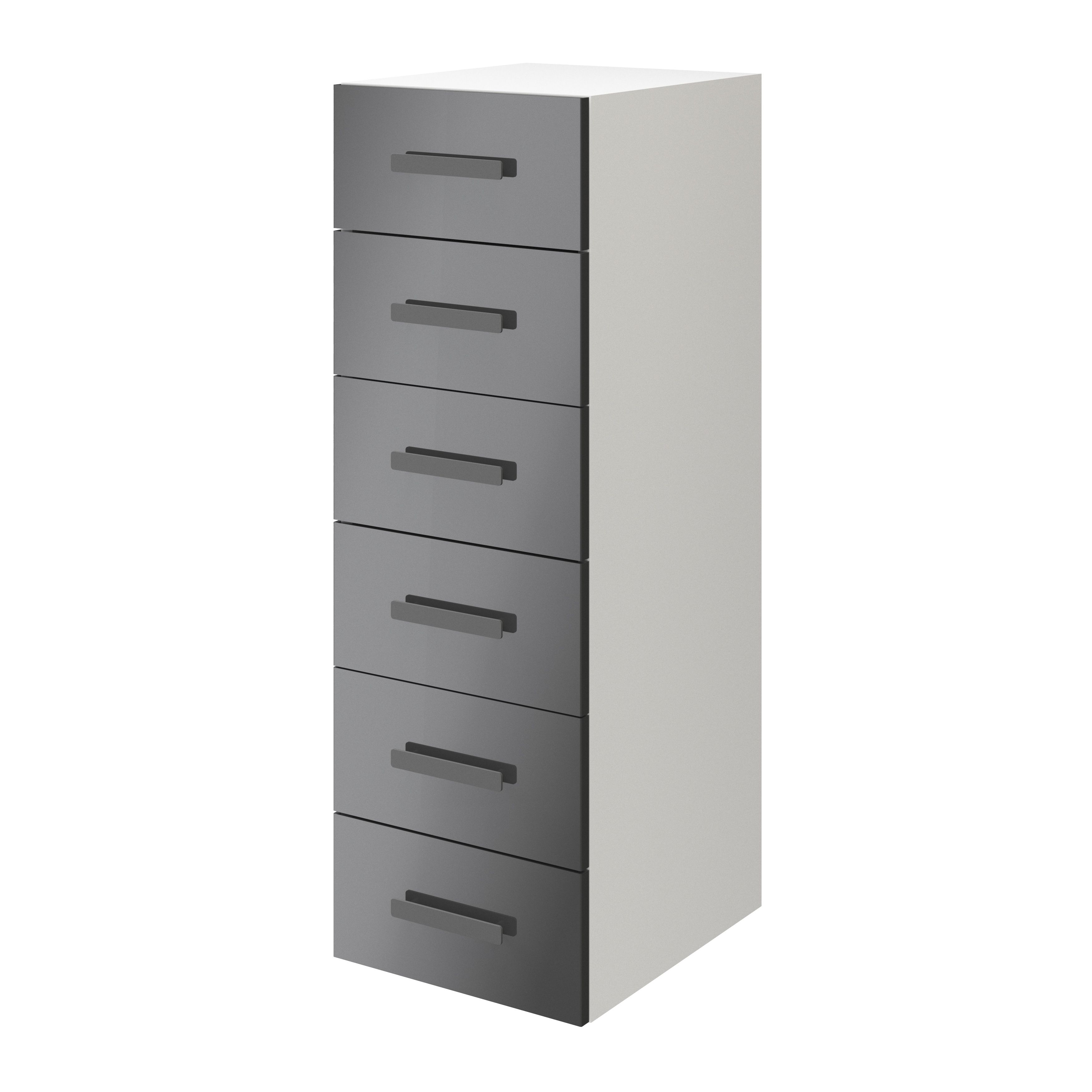 Atomia Freestanding Gloss anthracite & white 6 Drawer Tall Chest of drawers (H)1125mm (W)375mm (D)450mm