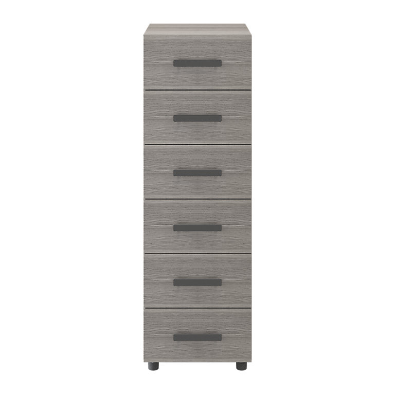 Atomia Freestanding Grey Oak Effect 6, Tall Chest With Drawers And Shelves