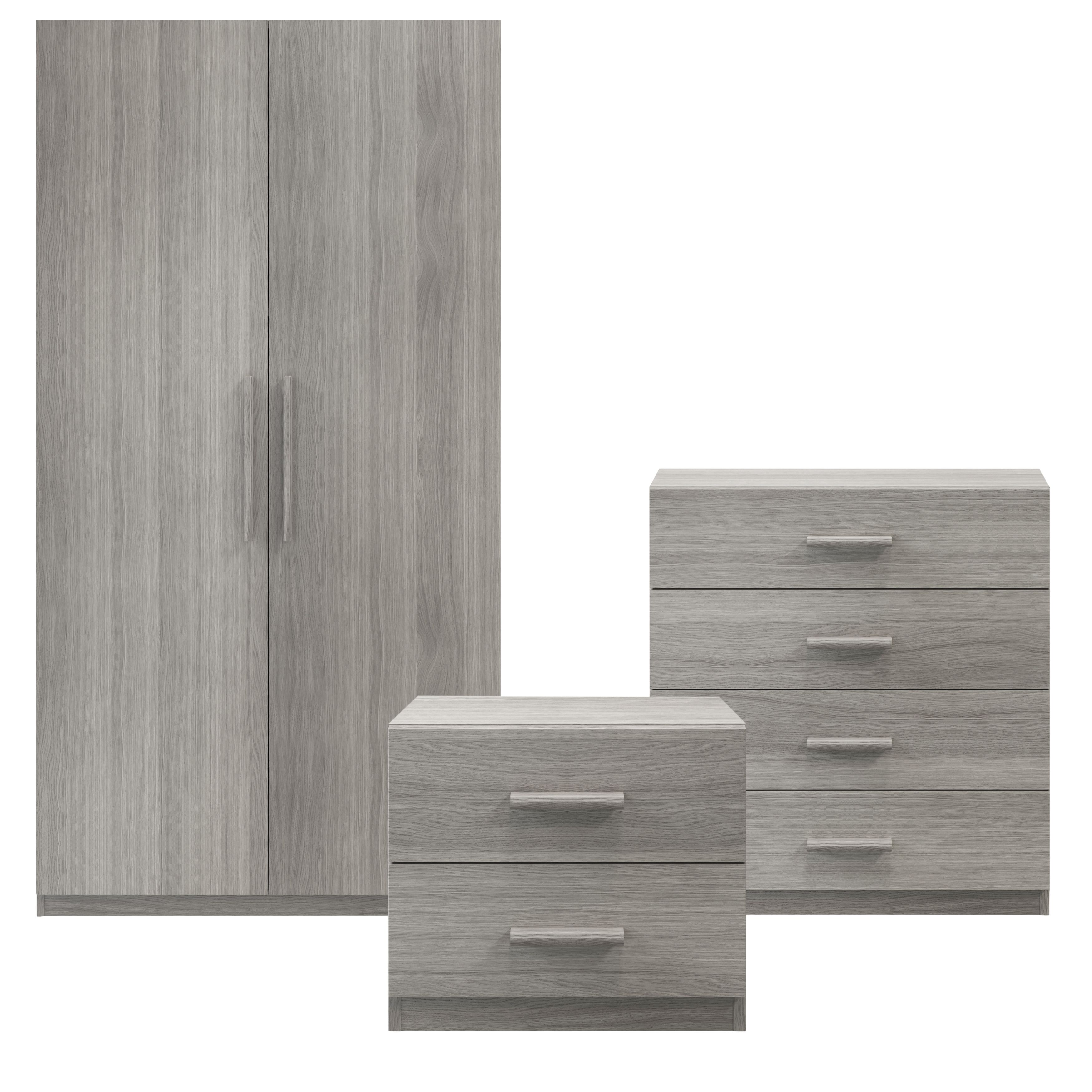 Atomia Freestanding Matt grey oak effect 3 piece Bedroom furniture set