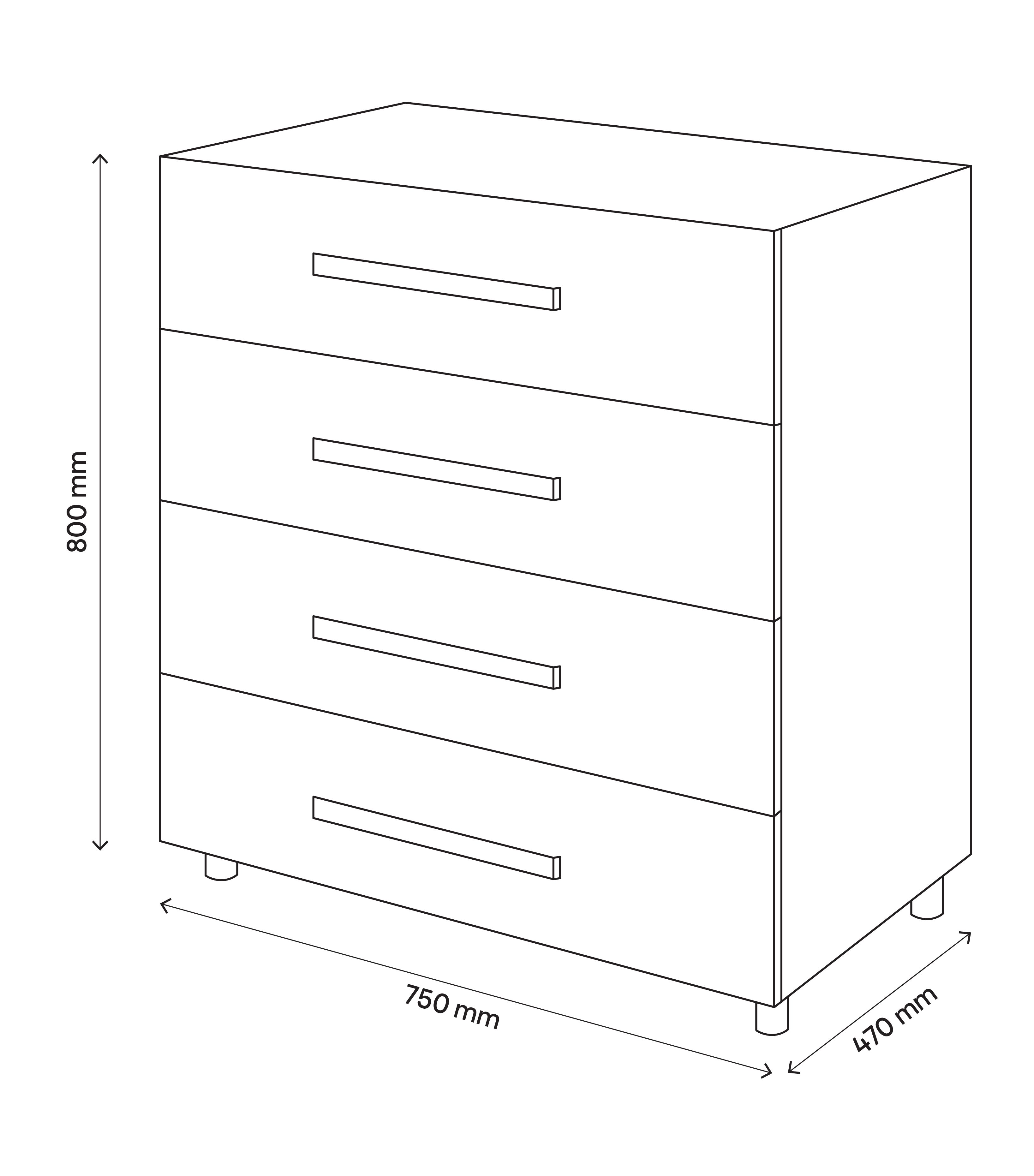Atomia Freestanding Matt grey oak effect 4 Drawer Chest of drawers (H)800mm (W)750mm (D)450mm