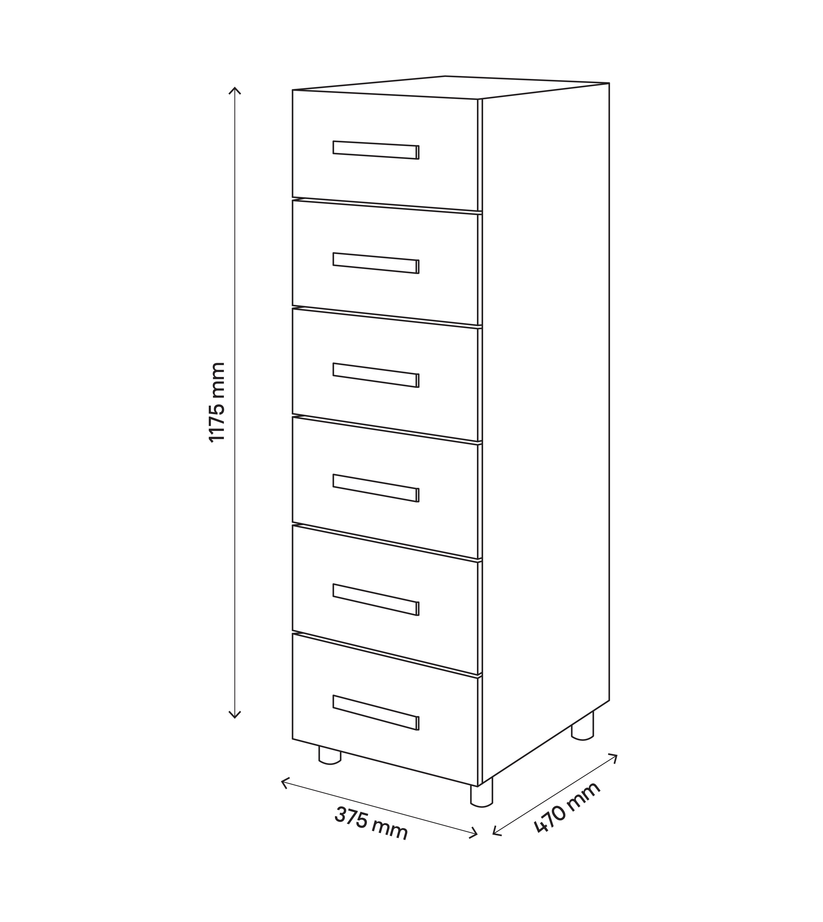 Atomia Freestanding Matt grey oak effect 6 Drawer Chest of drawers (H)1125mm (W)375mm (D)450mm