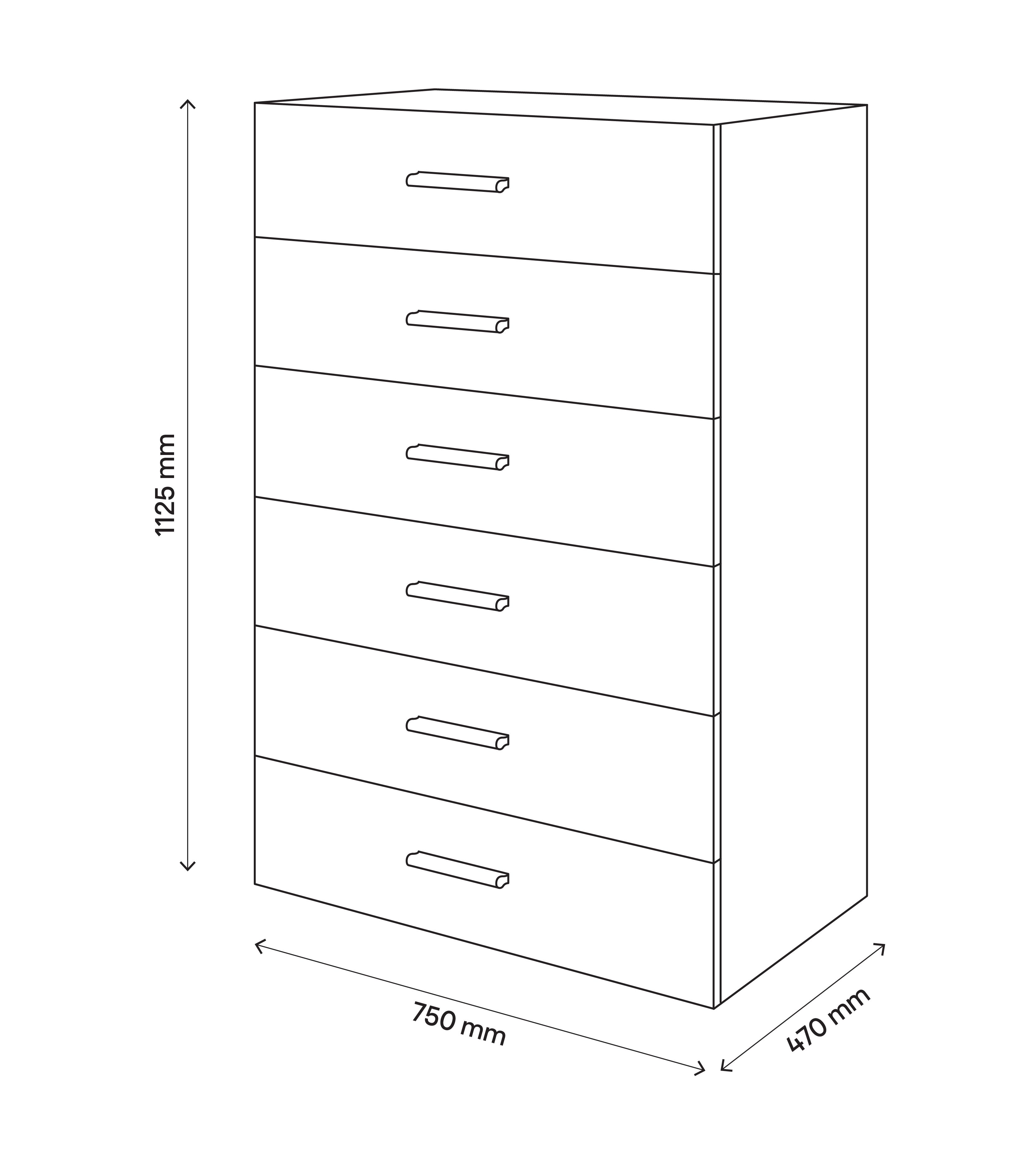 Atomia Freestanding White 6 Drawer Single Chest of drawers (H)1125mm (W)750mm (D)470mm